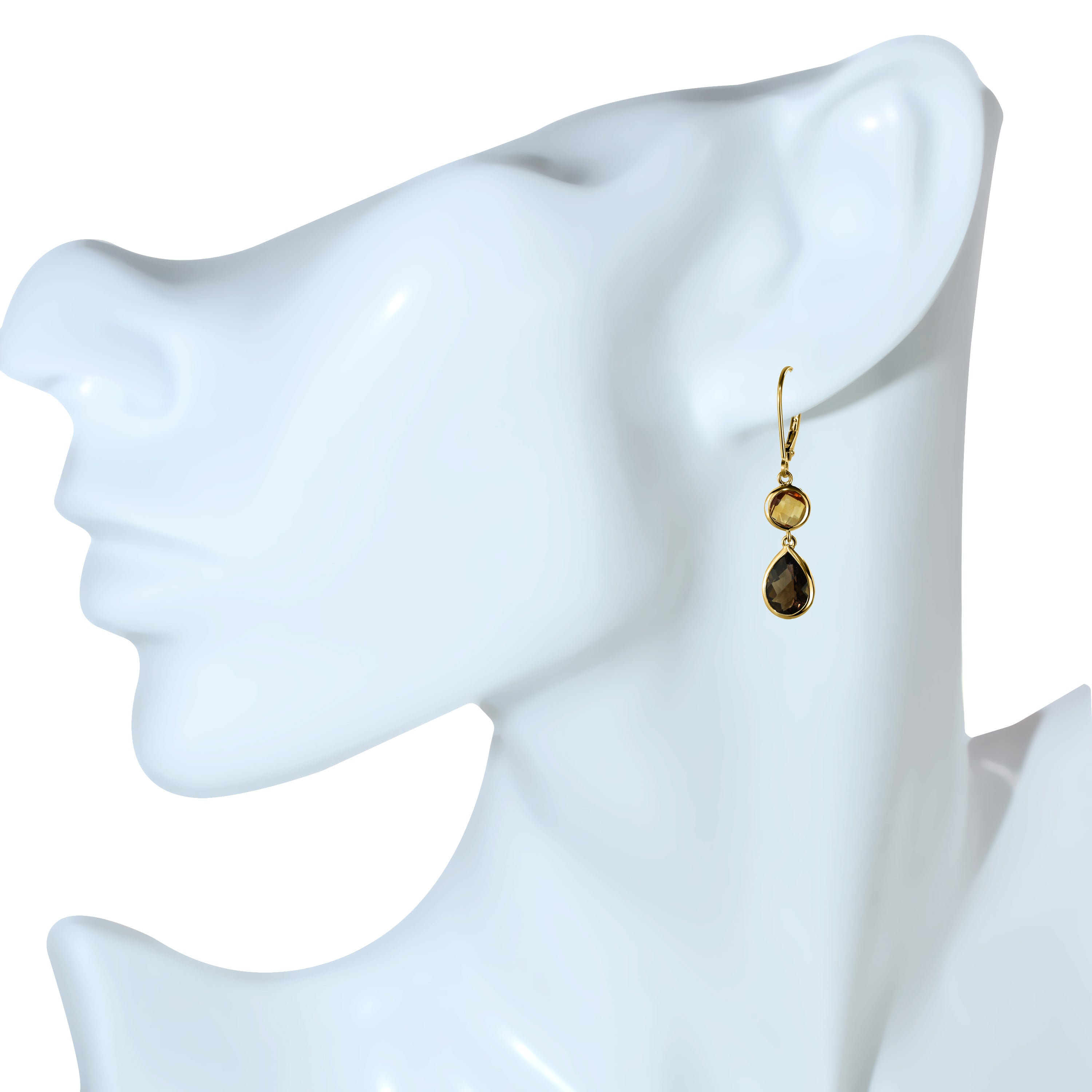 14k Citrine Smoky Quartz Leverback Earring