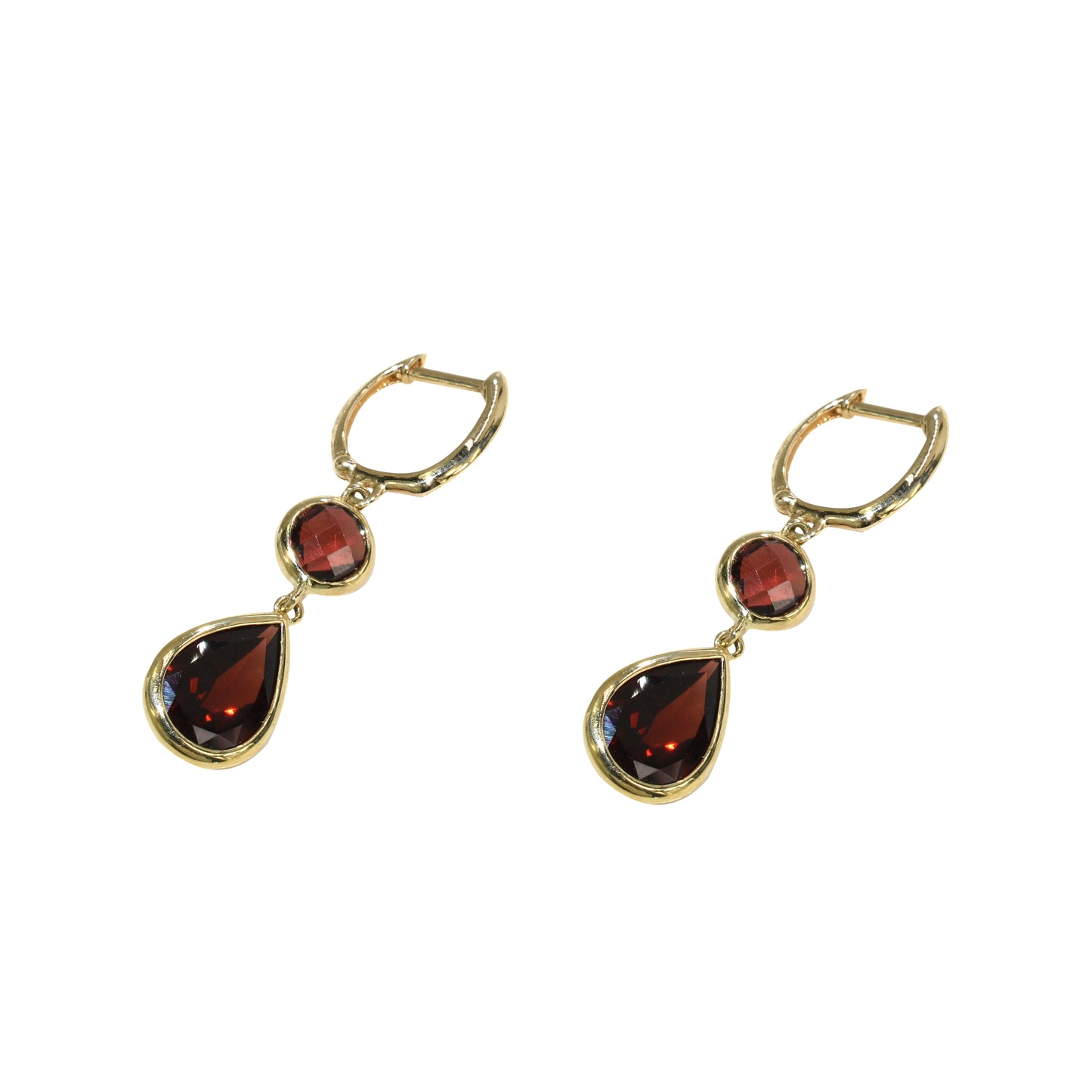 14k Garnet Round/Pear Bezel Hoop Earring