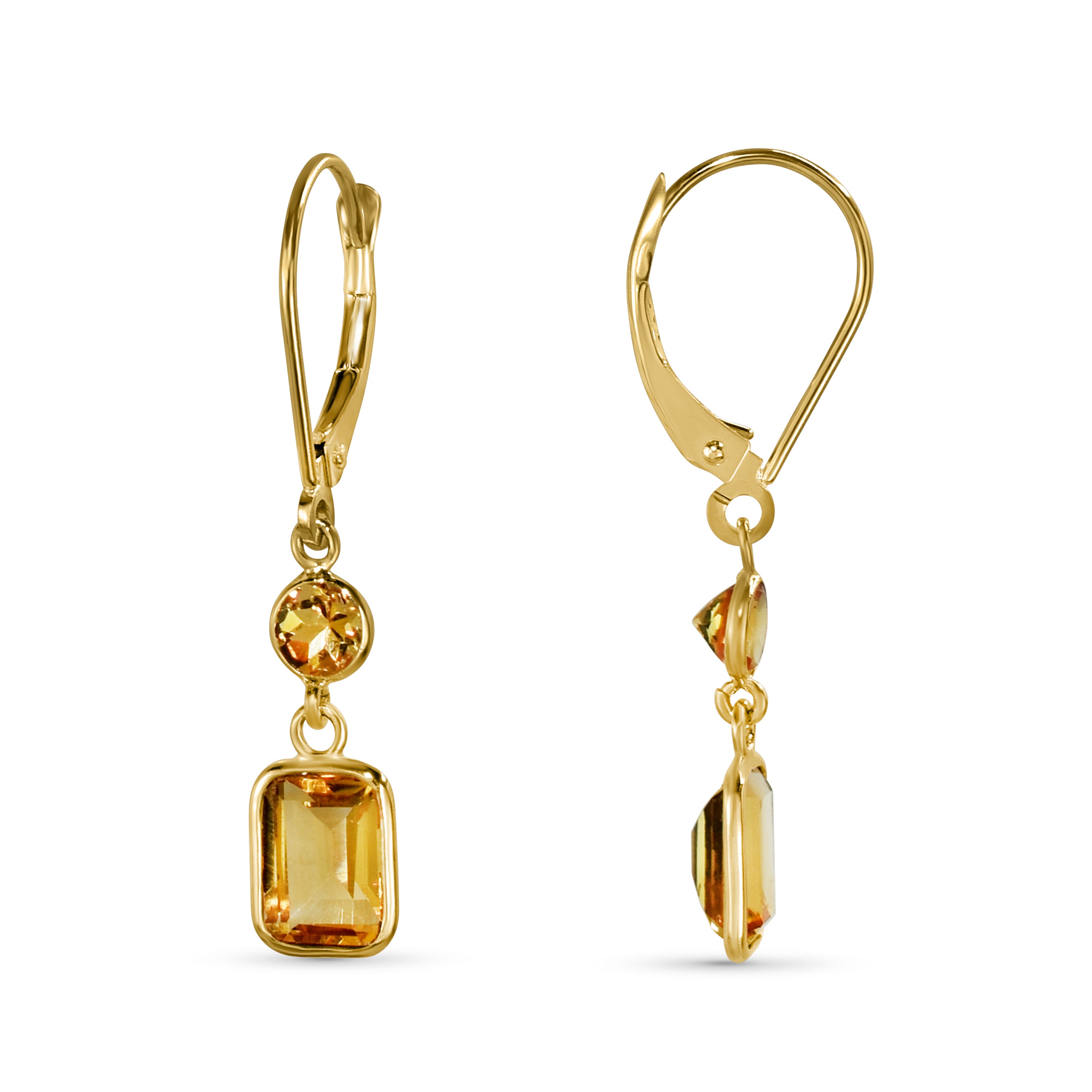 14k Citrine Bezel Drop Leverback Earring