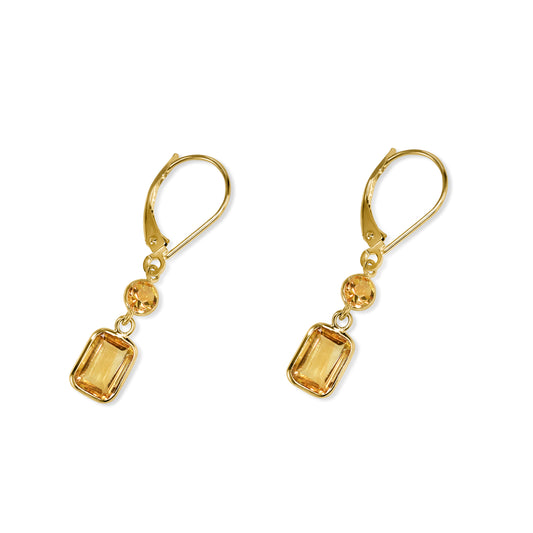 14k Citrine Bezel Drop Leverback Earring