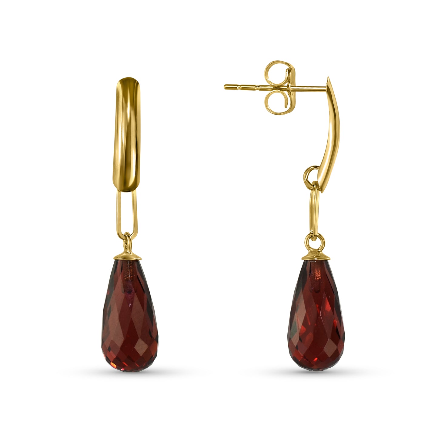 14k Garnet Drop Paperclip Bar Post Earring