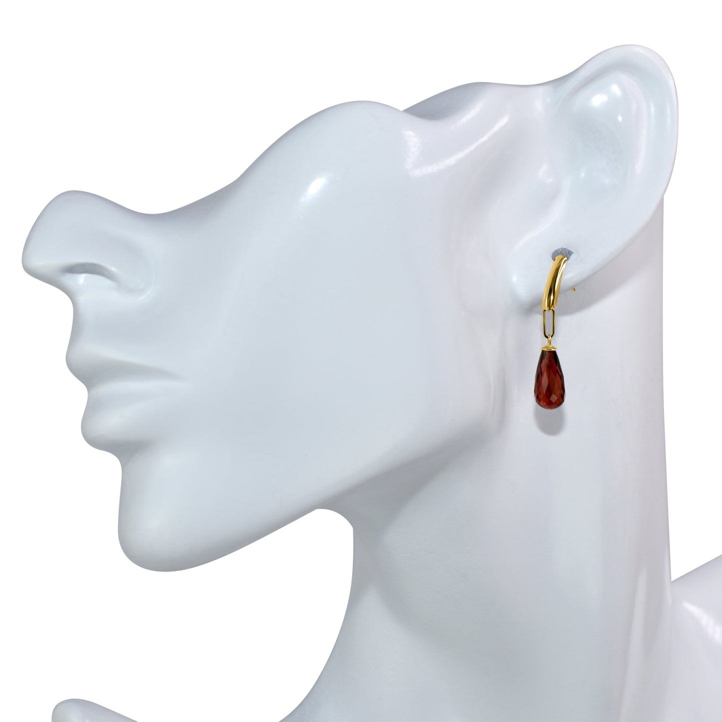 14k Garnet Drop Paperclip Bar Post Earring