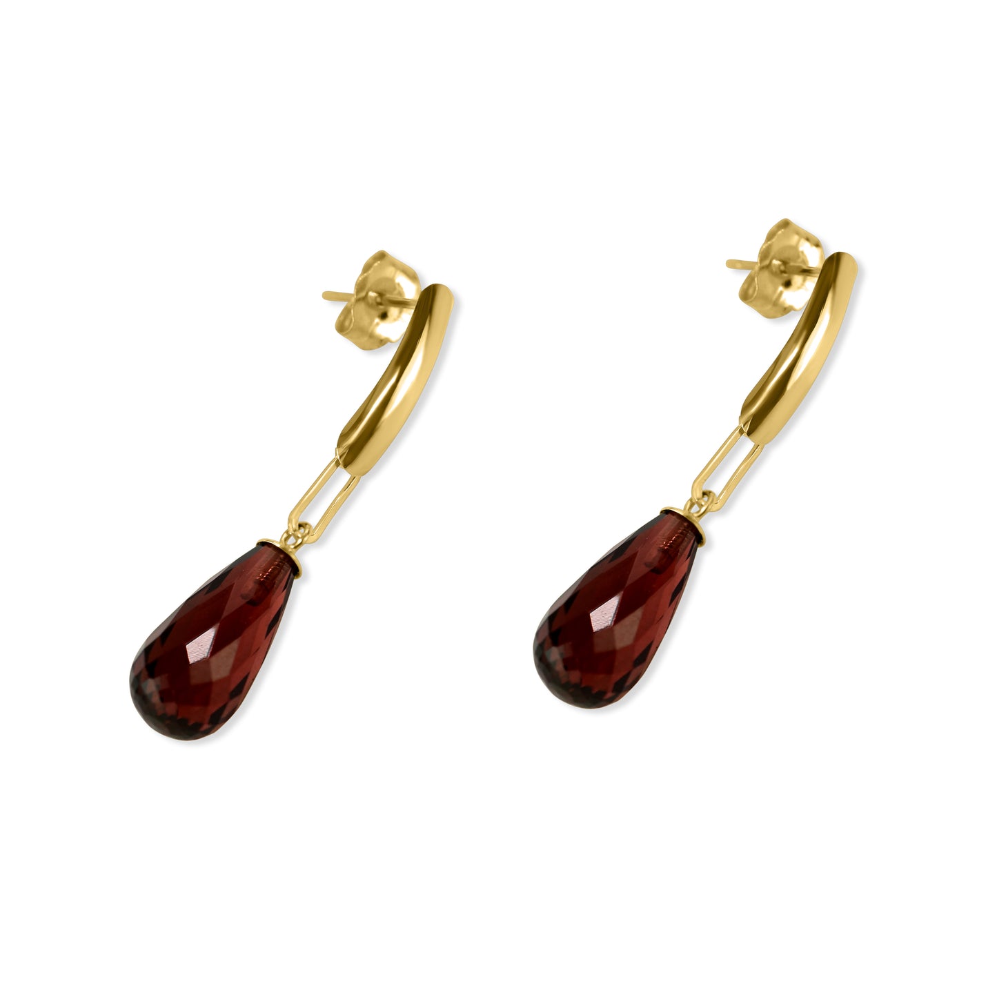 14k Garnet Drop Paperclip Bar Post Earring