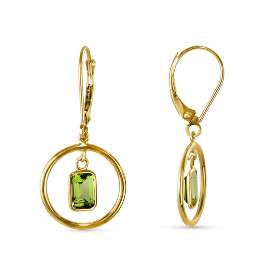 14k Peridot Halo Leverback Earring