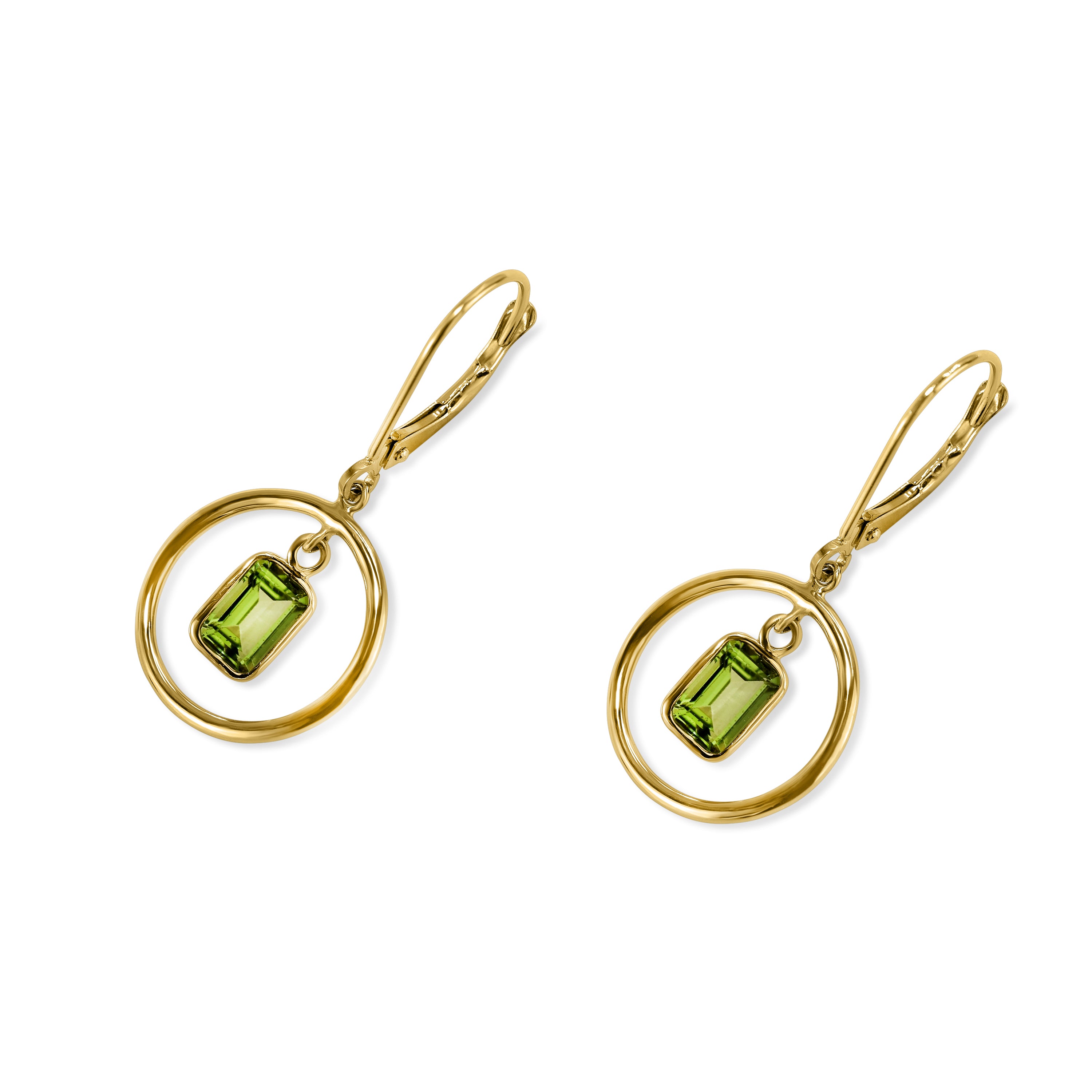 14k Peridot Halo Leverback Earring