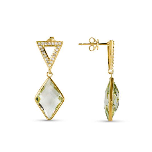 14k Green Amethyst Diamond Triangle Post Earring