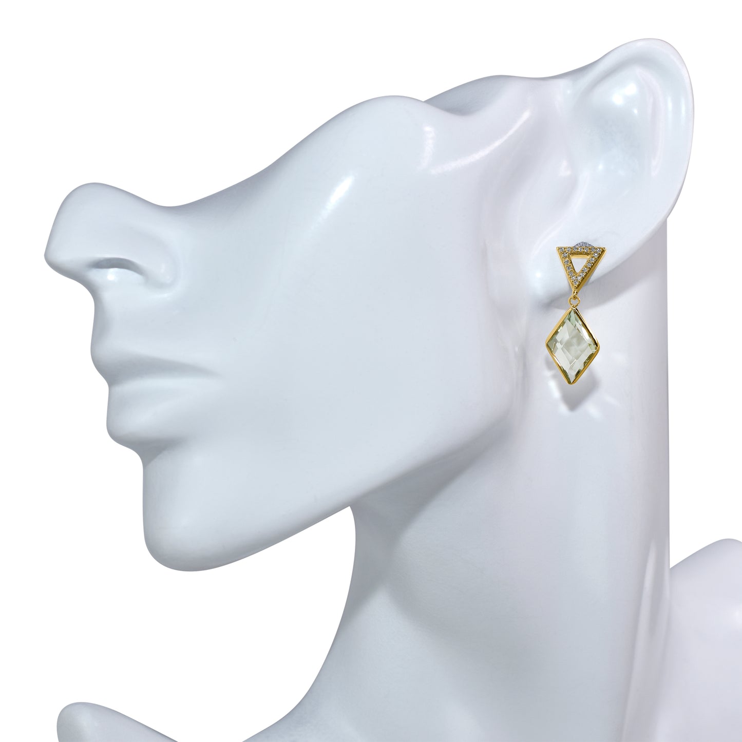 14k Green Amethyst Diamond Triangle Post Earring