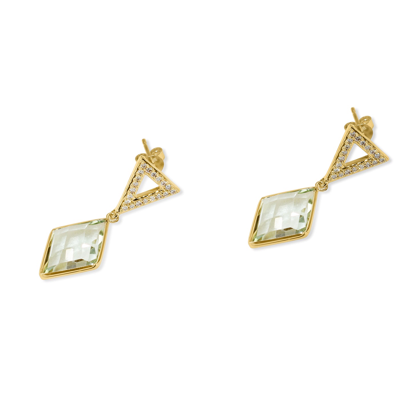 14k Green Amethyst Diamond Triangle Post Earring