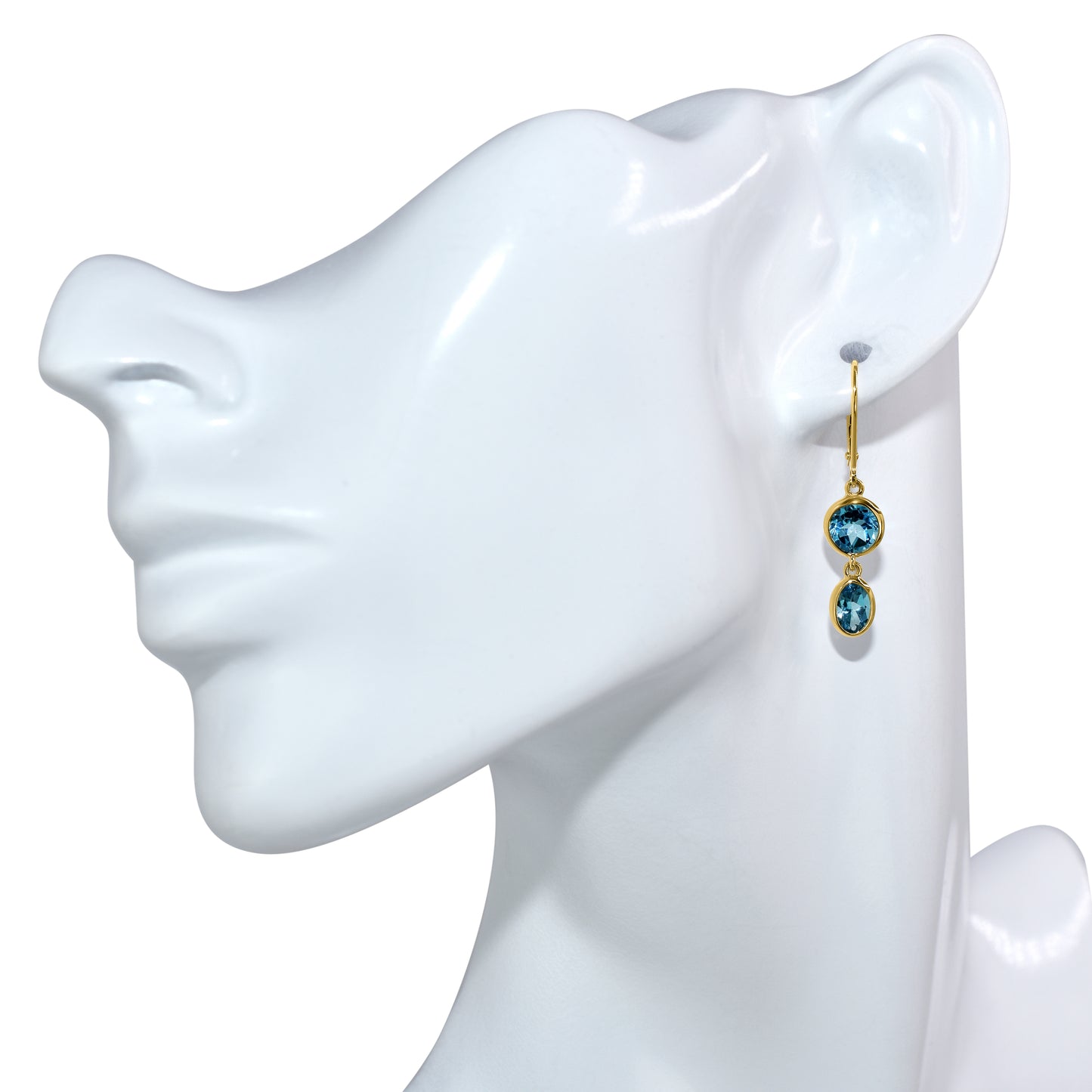 14k Swiss Blue Topaz Round and Oval Dangle Leverback Earring