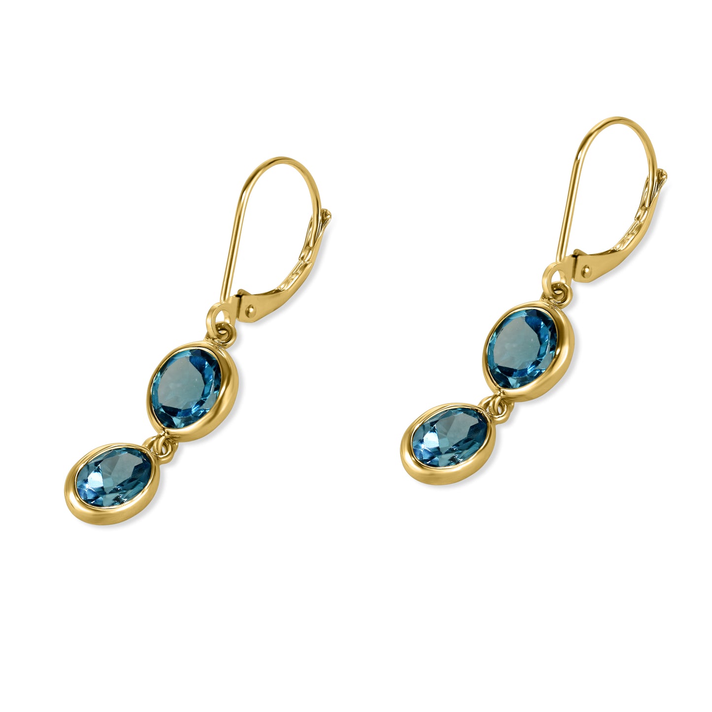 14k Swiss Blue Topaz Round and Oval Dangle Leverback Earring