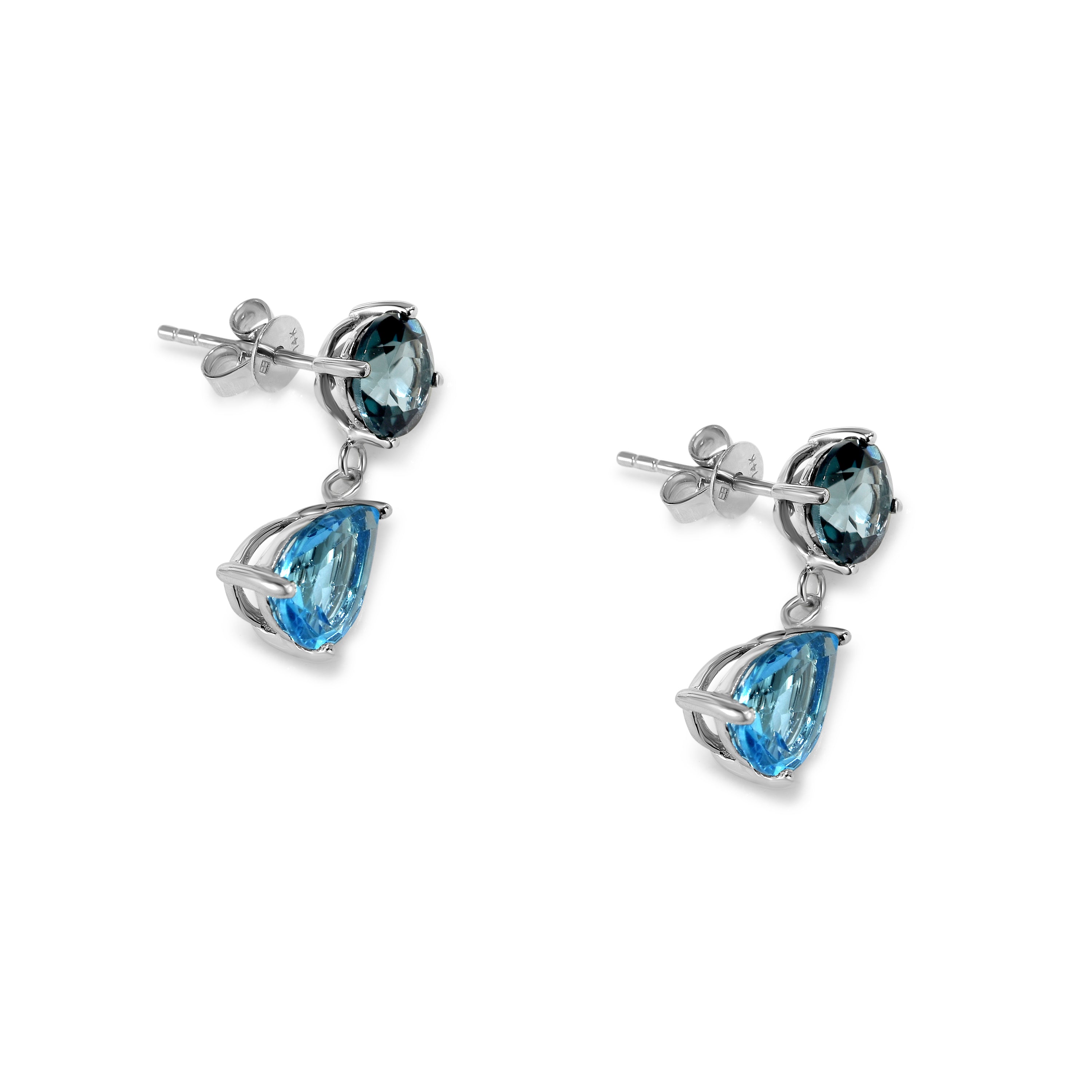 14k White Gold London Swiss Blue Topaz Post Earring