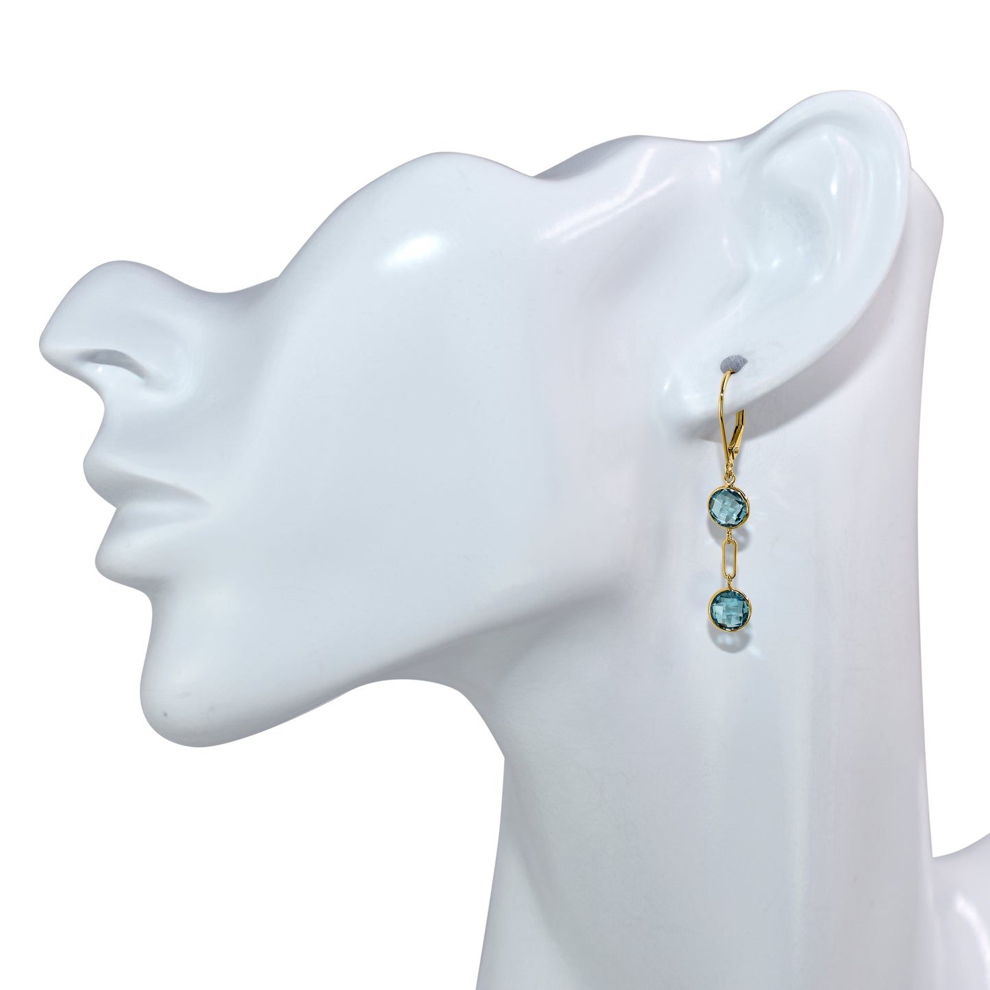 14k Swiss Blue Topaz Dangle Leverback Earring