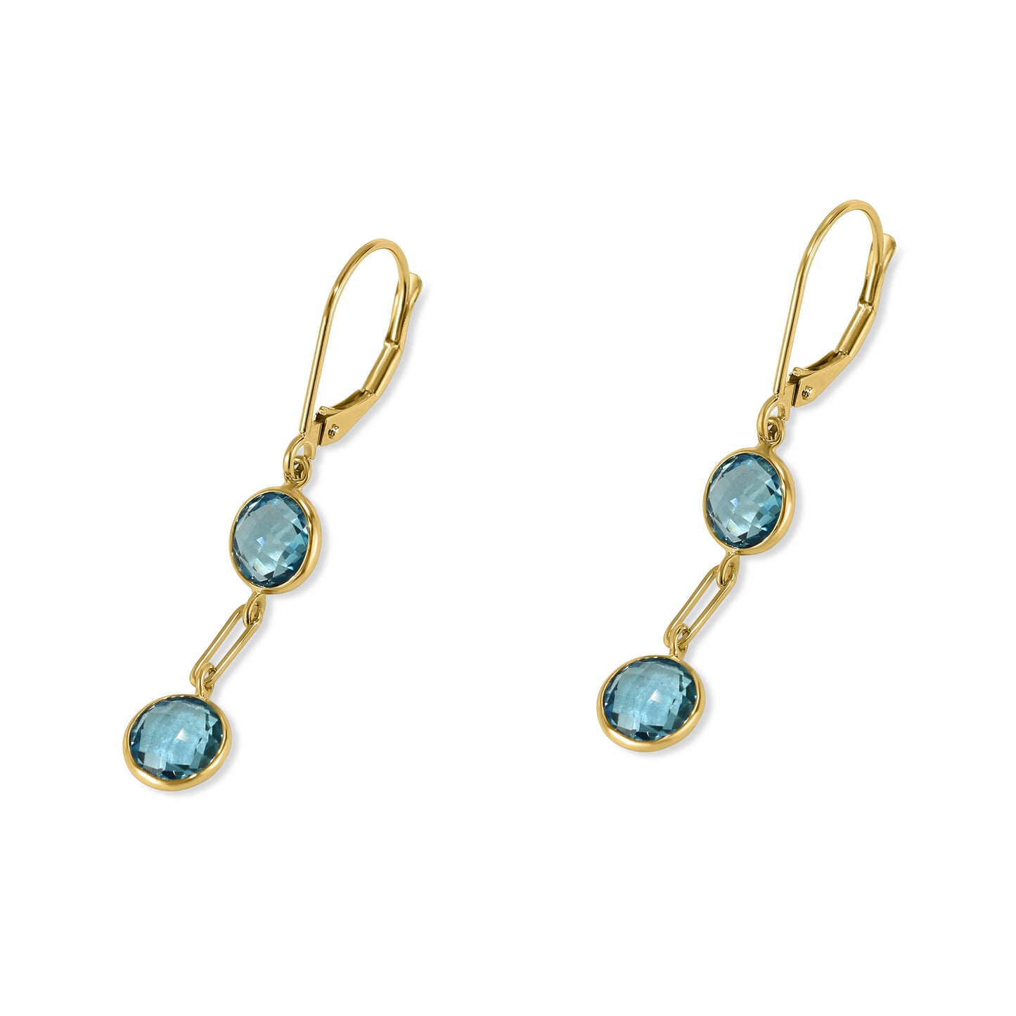 14k Swiss Blue Topaz Dangle Leverback Earring