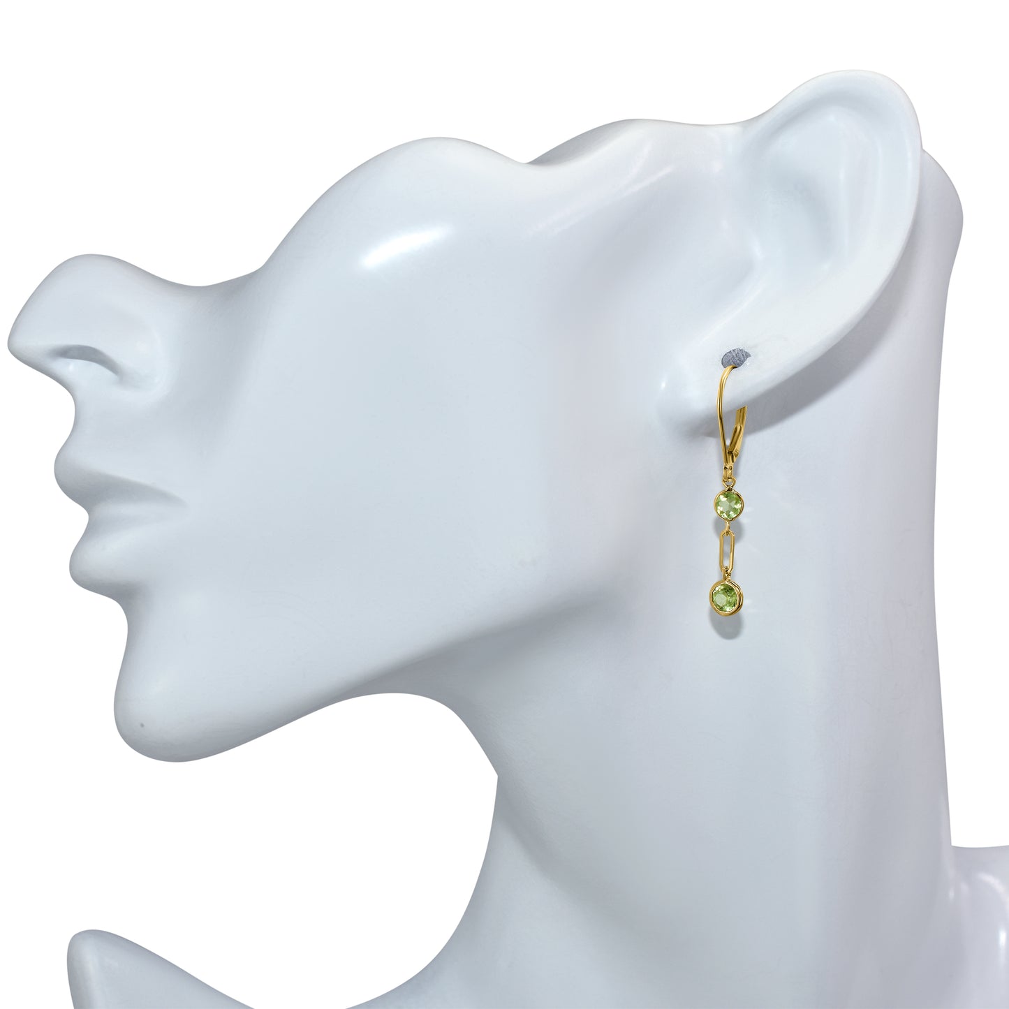 14k Peridot Round Bezel Paperclip Dangle Leverback Earring