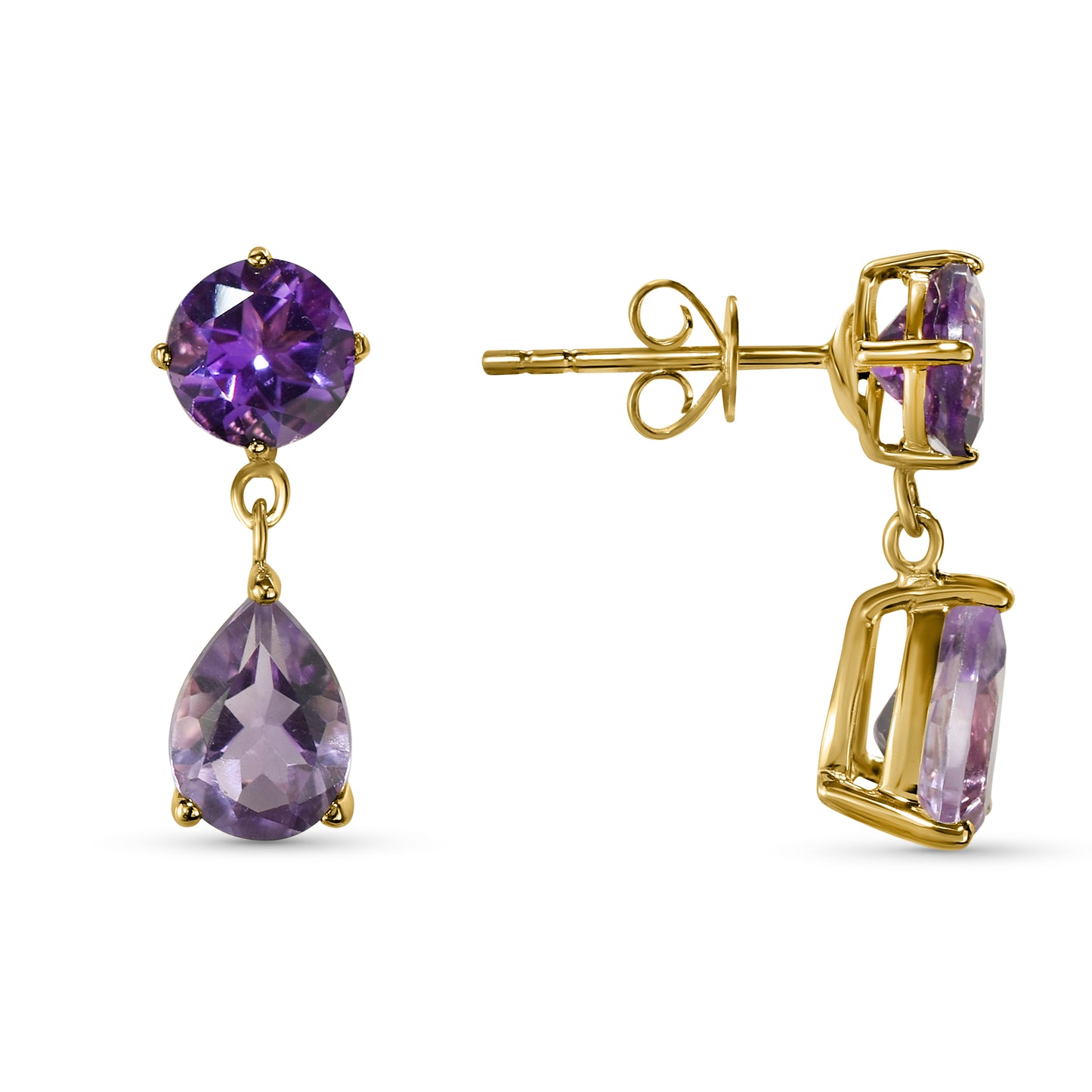 14k Amethyst Round Pear Drop Post Earring