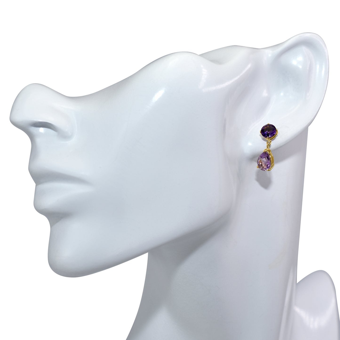 14k Amethyst Round Pear Drop Post Earring