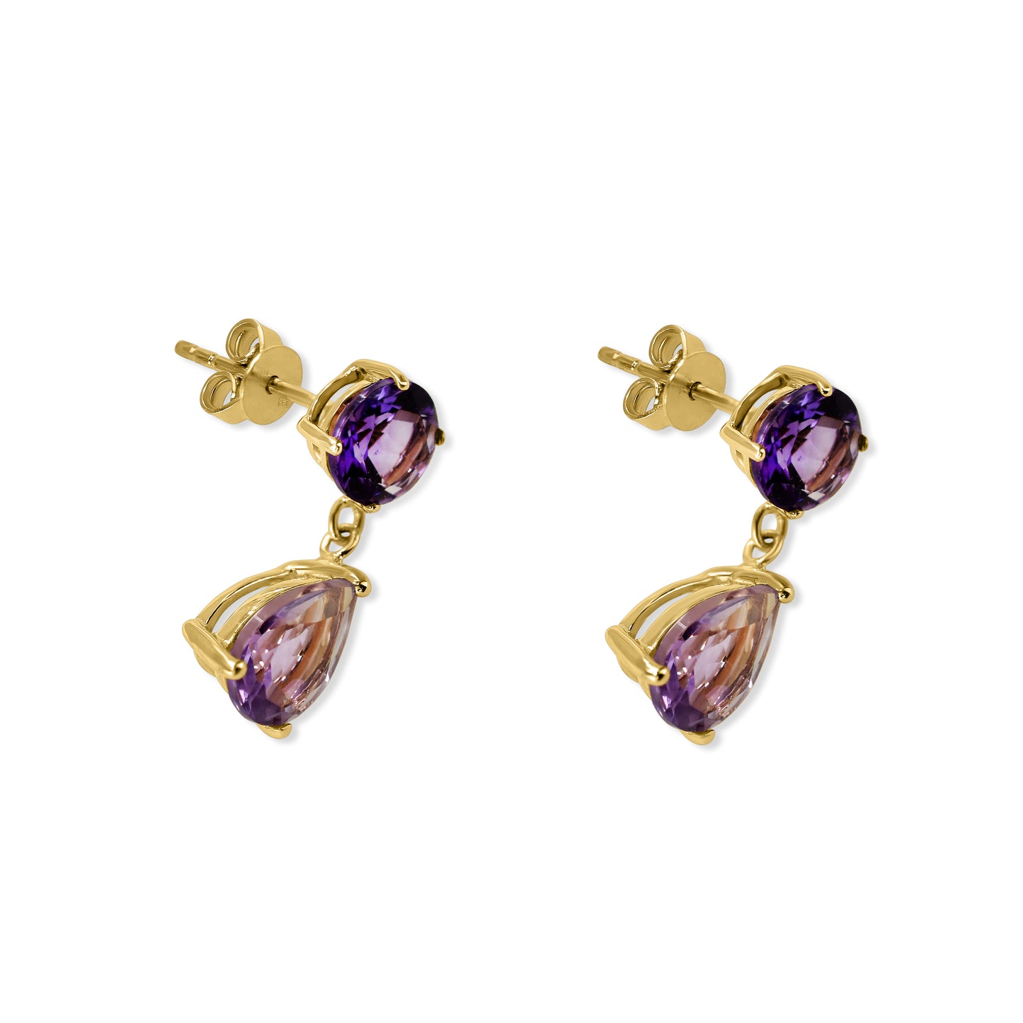 14k Amethyst Round Pear Drop Post Earring