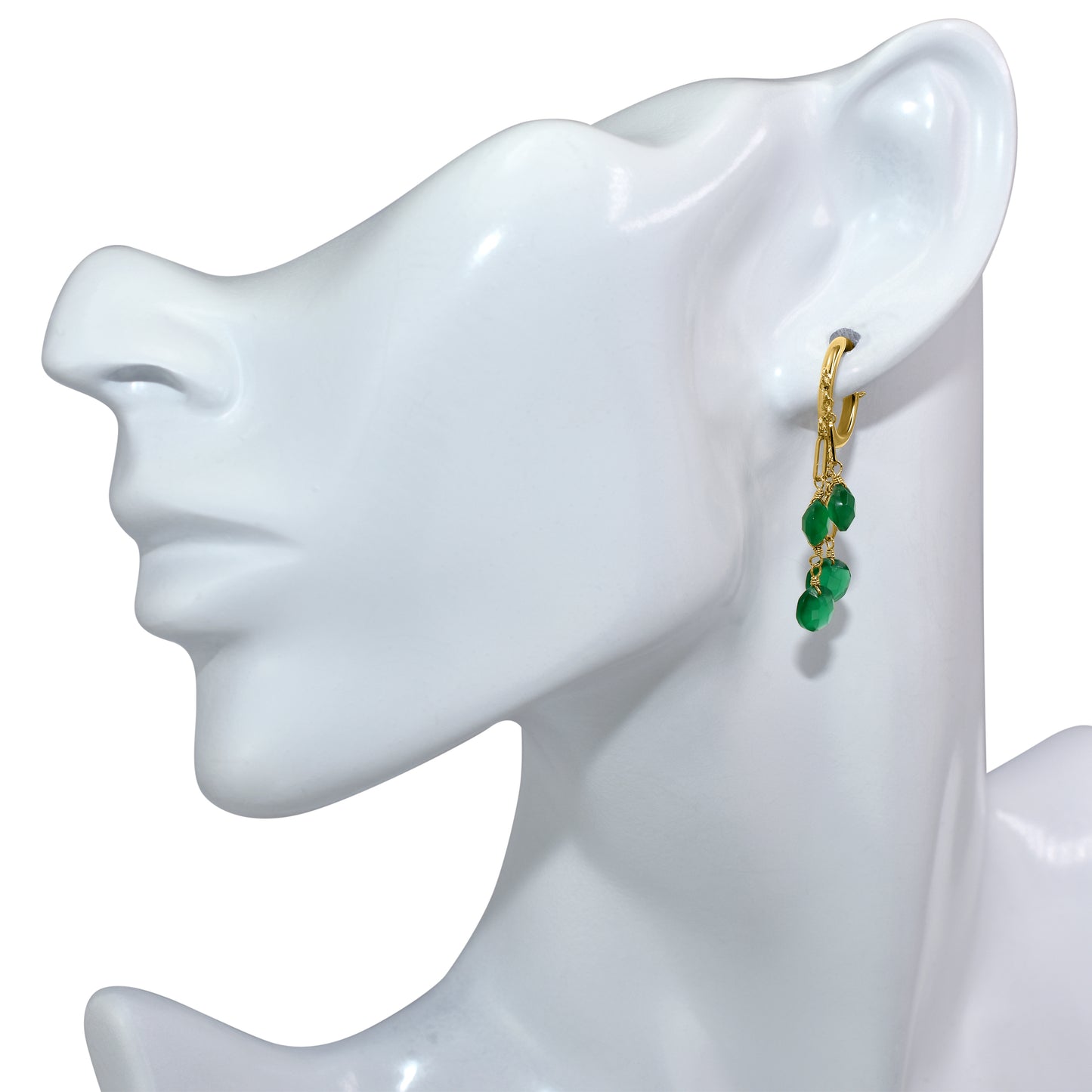 14k Green Onyx 3-Line Drop Open Hoop Earring