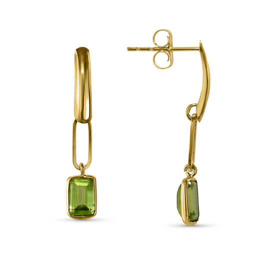 14k Peridot Paperclip Bar Post Earring