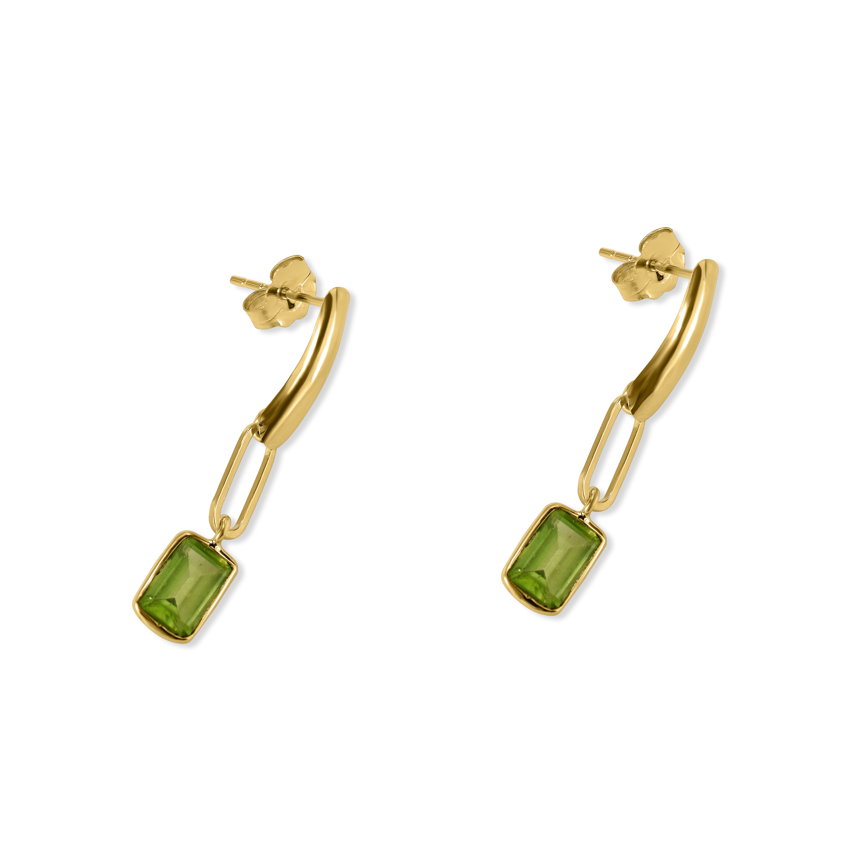 14k Peridot Paperclip Bar Post Earring