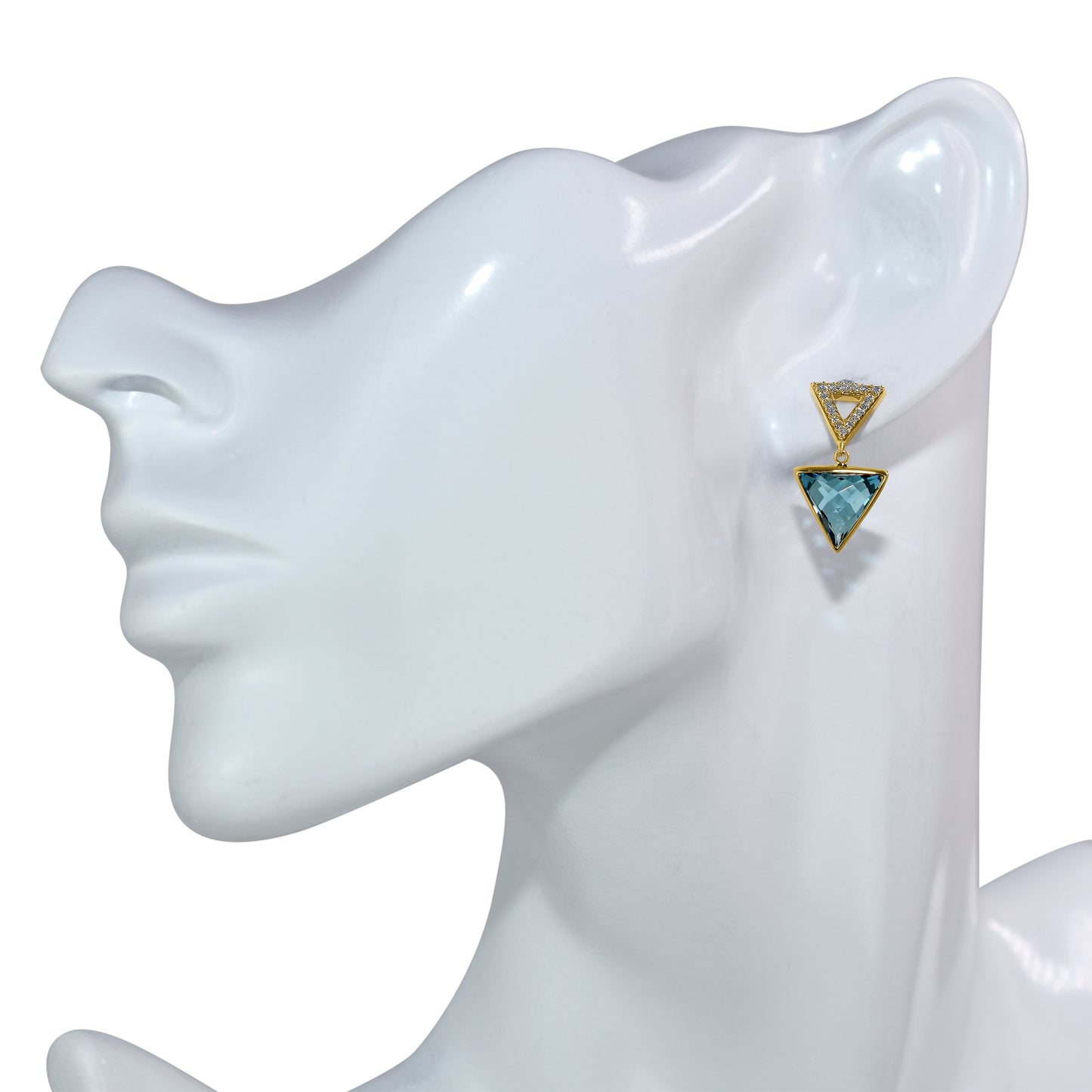 14k Swiss Blue Topaz Diamond Open Triangle Post Earring