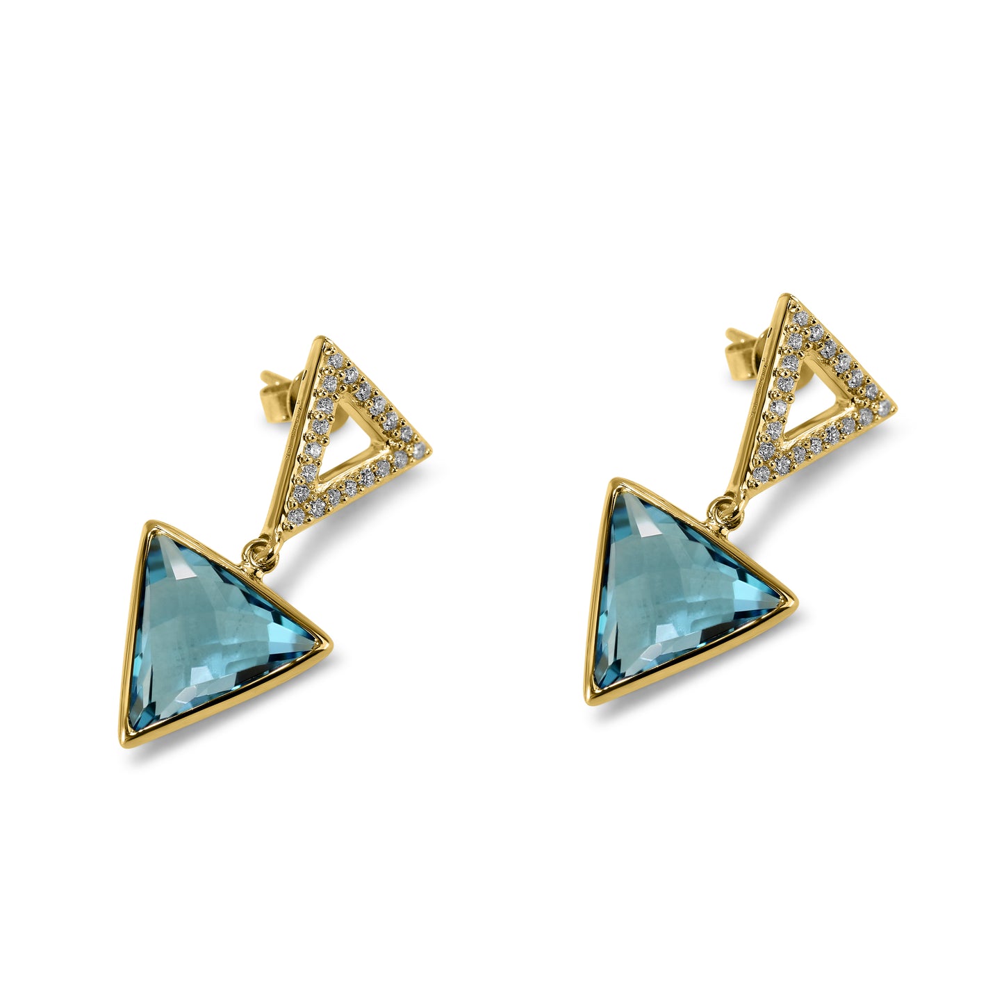 14k Swiss Blue Topaz Diamond Open Triangle Post Earring