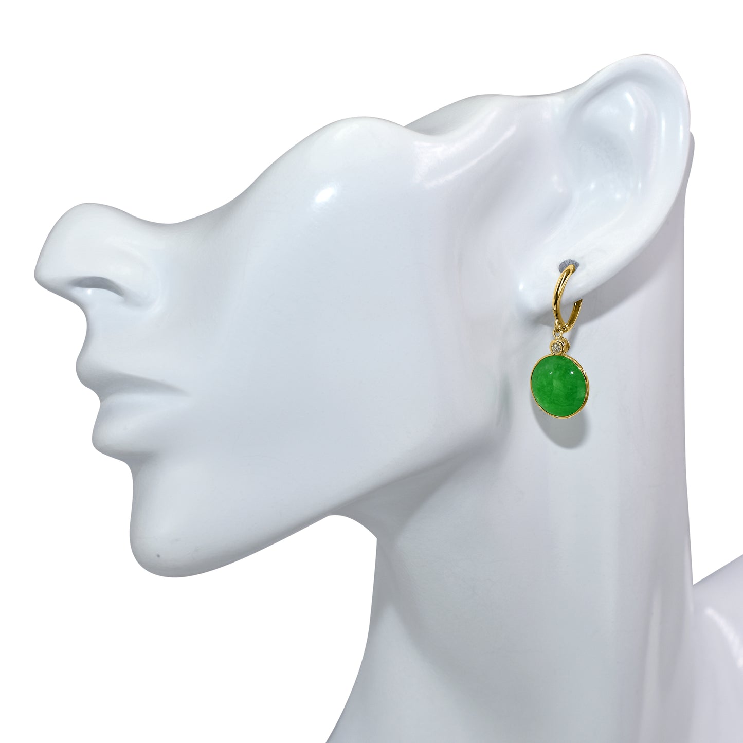 14k Green Jade VS Diamond Hoop Earring