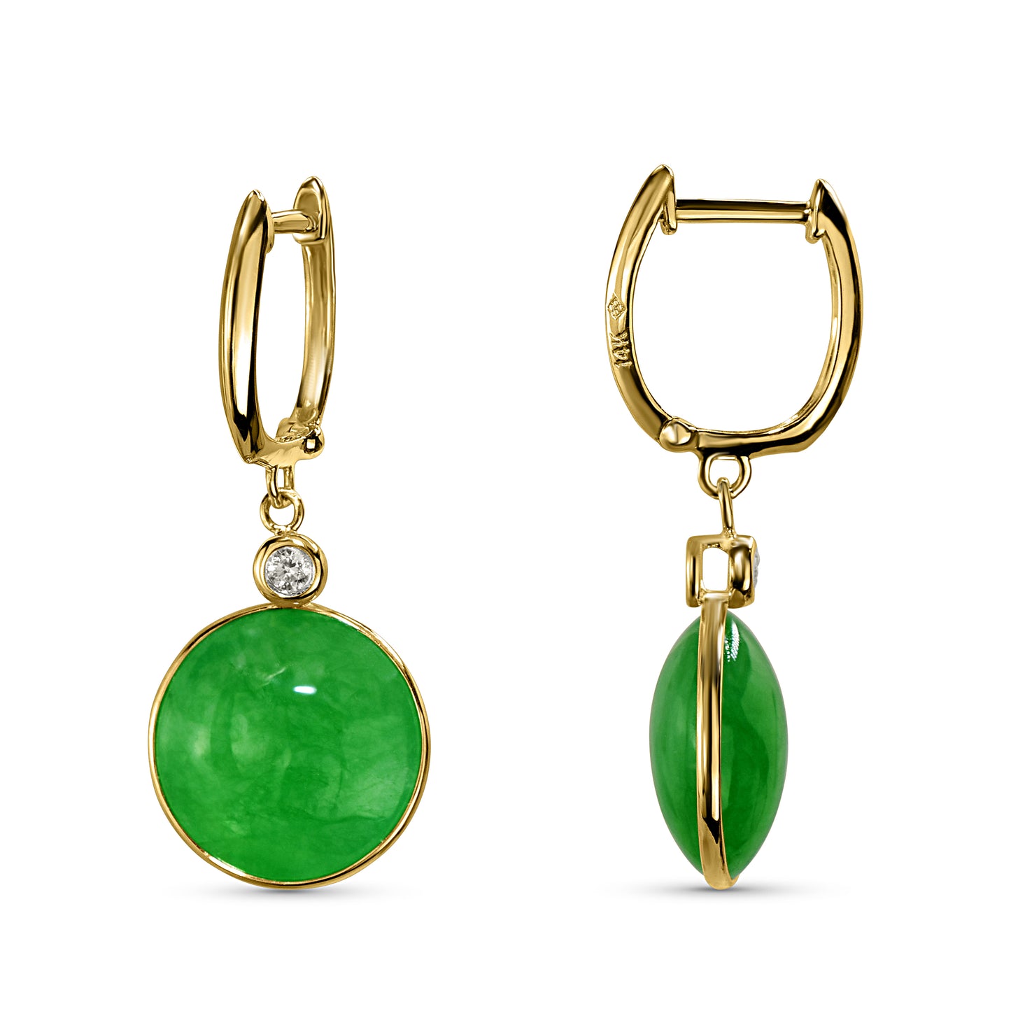 14k Green Jade VS Diamond Hoop Earring