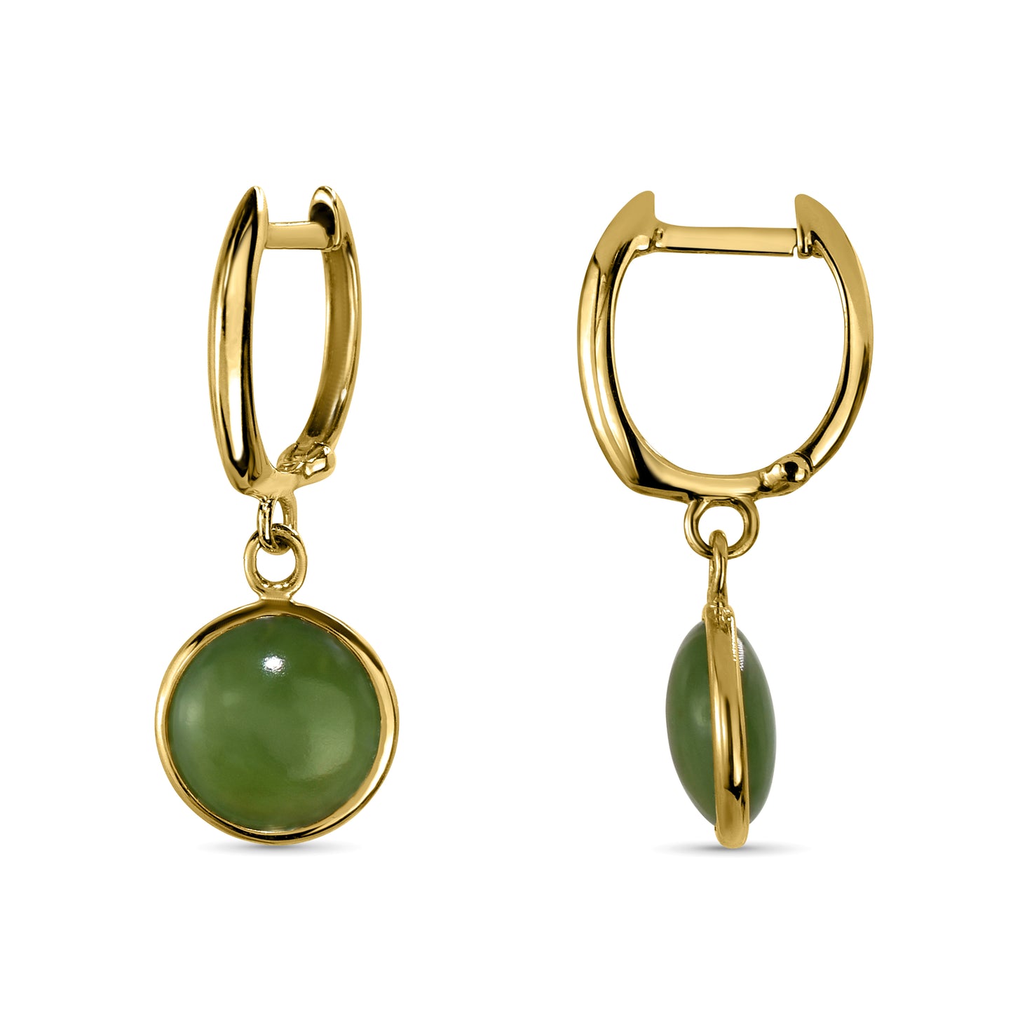 14k Nephrite Jade Round Bezel Hoop Earring