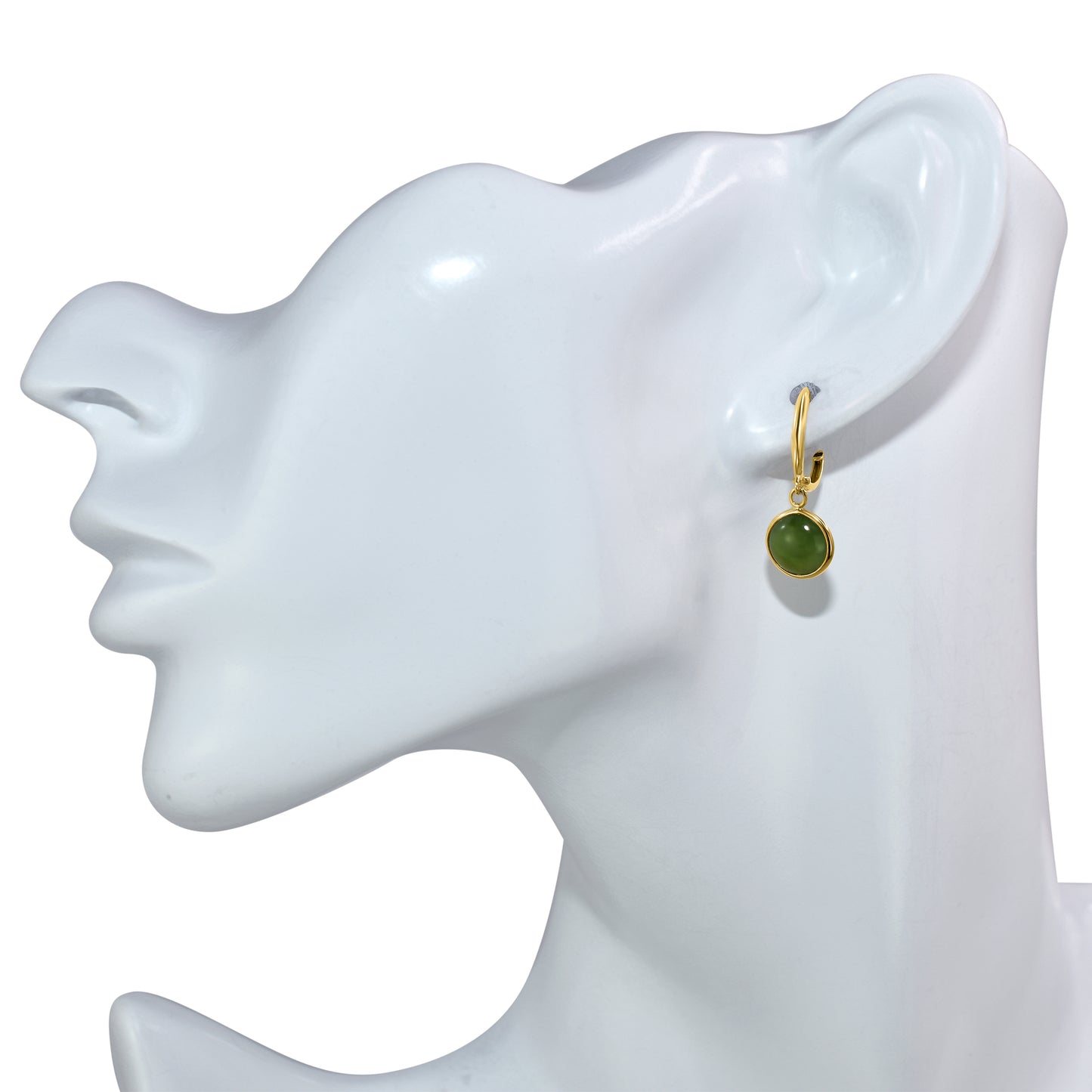 14k Nephrite Jade Round Bezel Hoop Earring