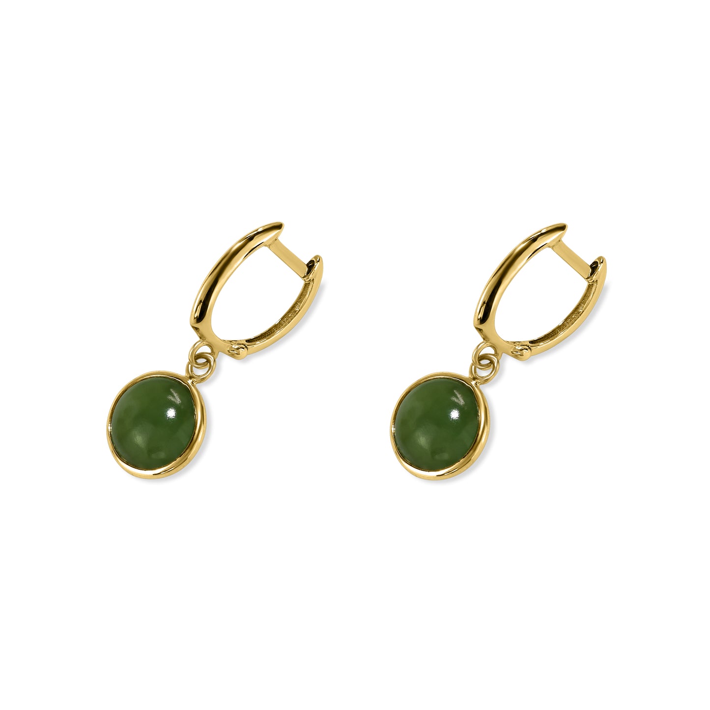 14k Nephrite Jade Round Bezel Hoop Earring