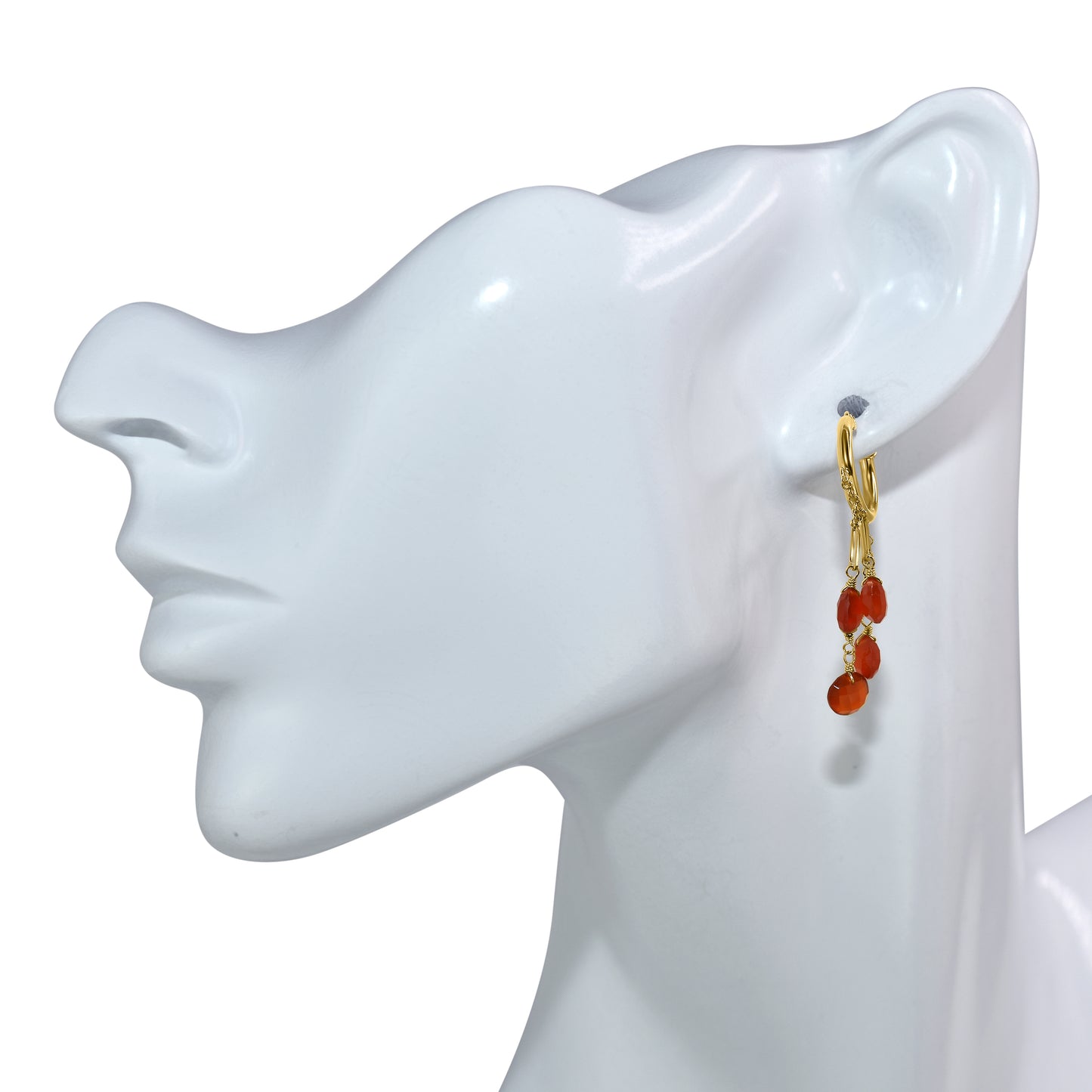 14k Carnelian 3-Line Drop Open Hoop Earring