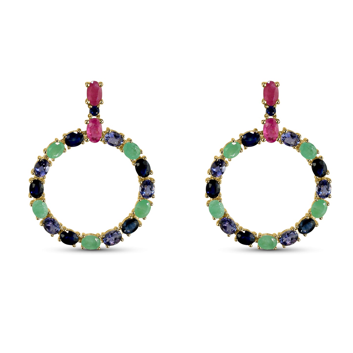 14k Multi Gemstone Open Circle Post Earring