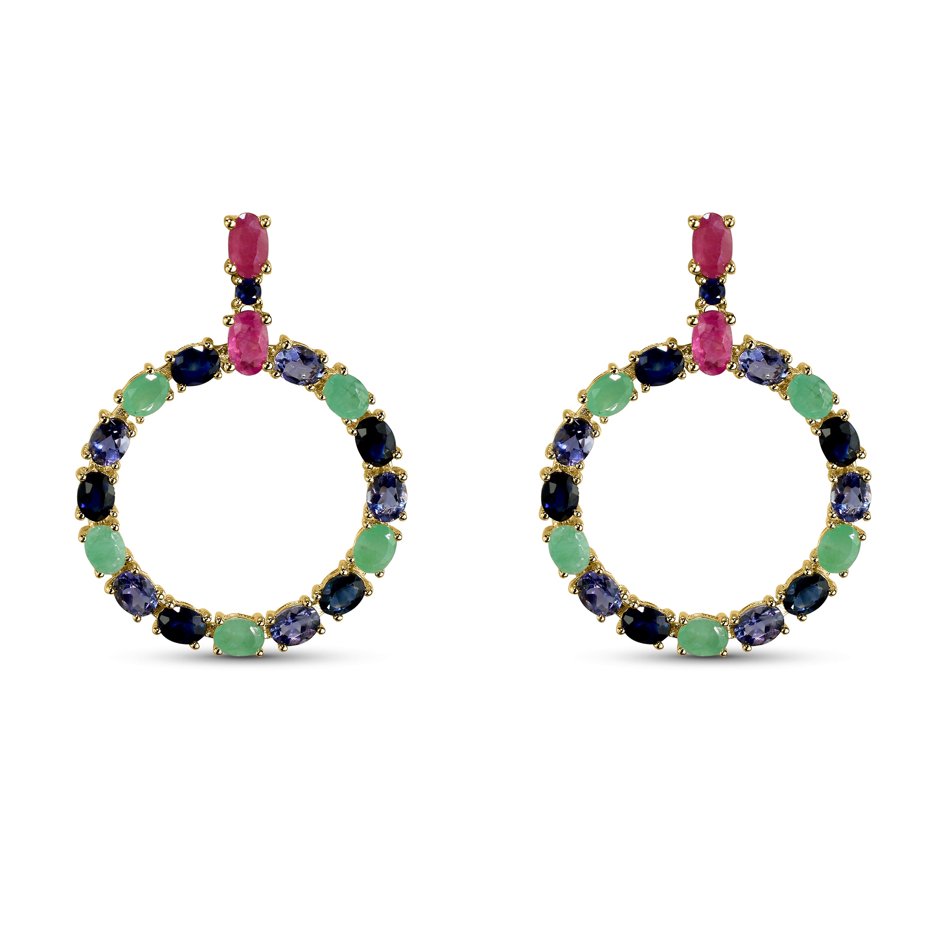 14k Multi Gemstone Open Circle Post Earring