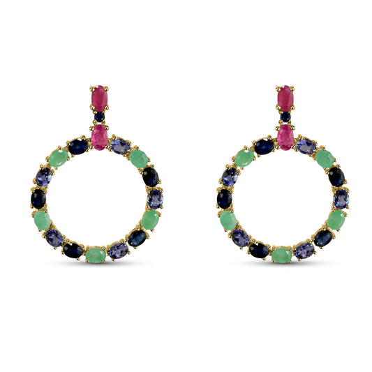 14k Multi Gemstone Open Circle Post Earring