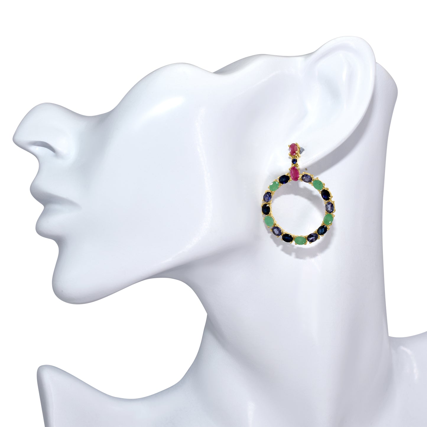 14k Multi Gemstone Open Circle Post Earring