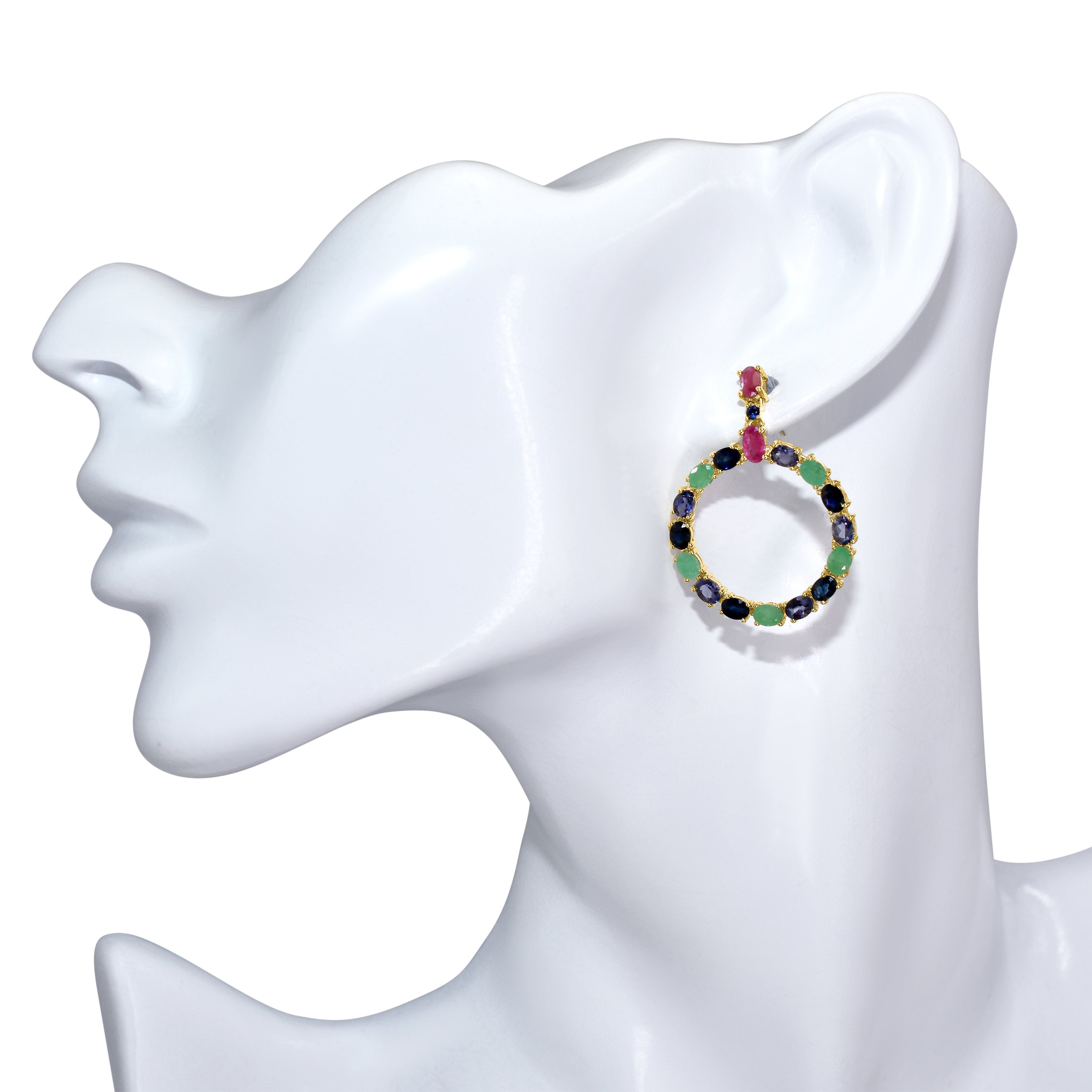 14k Multi Gemstone Open Circle Post Earring