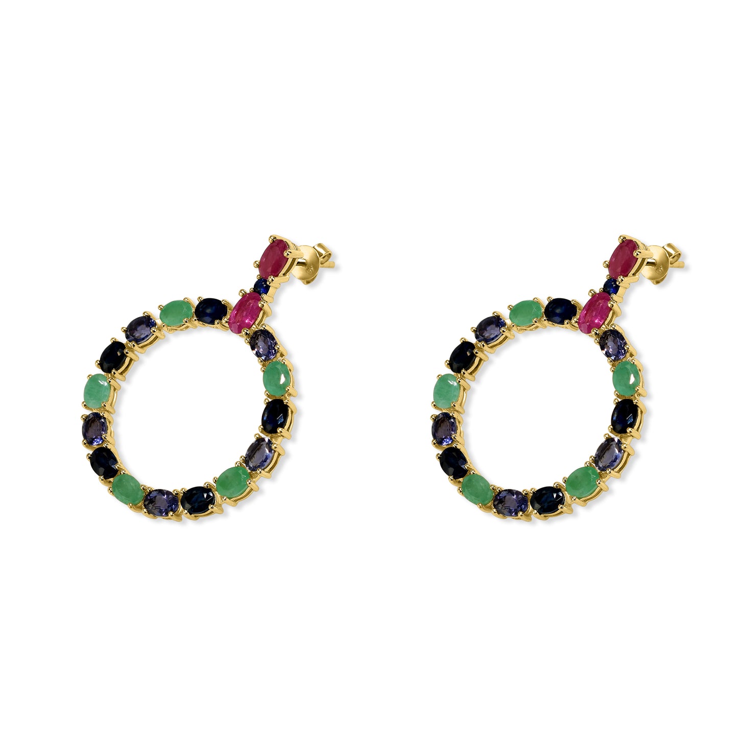 14k Multi Gemstone Open Circle Post Earring