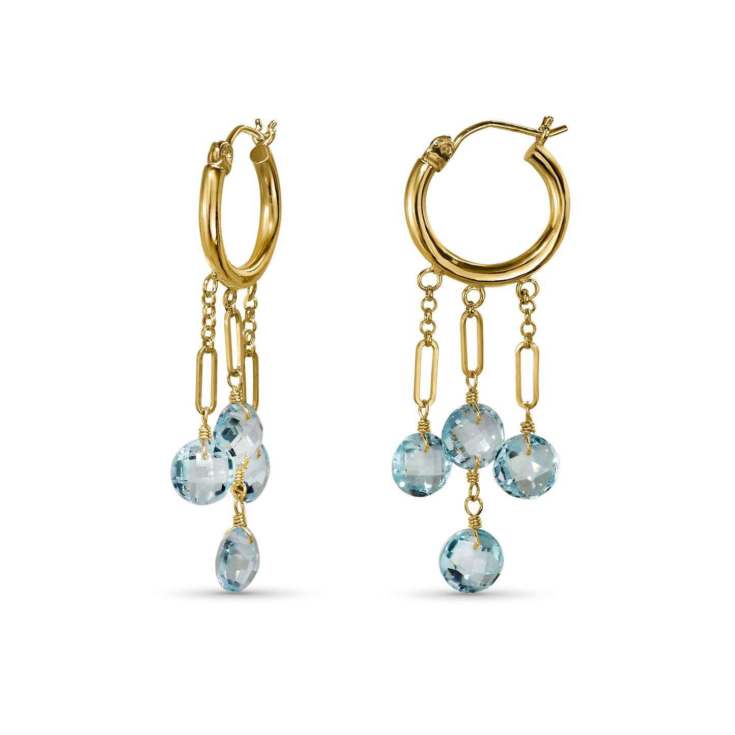 14k Blue Topaz 3-Line Dangle Hoop Earring