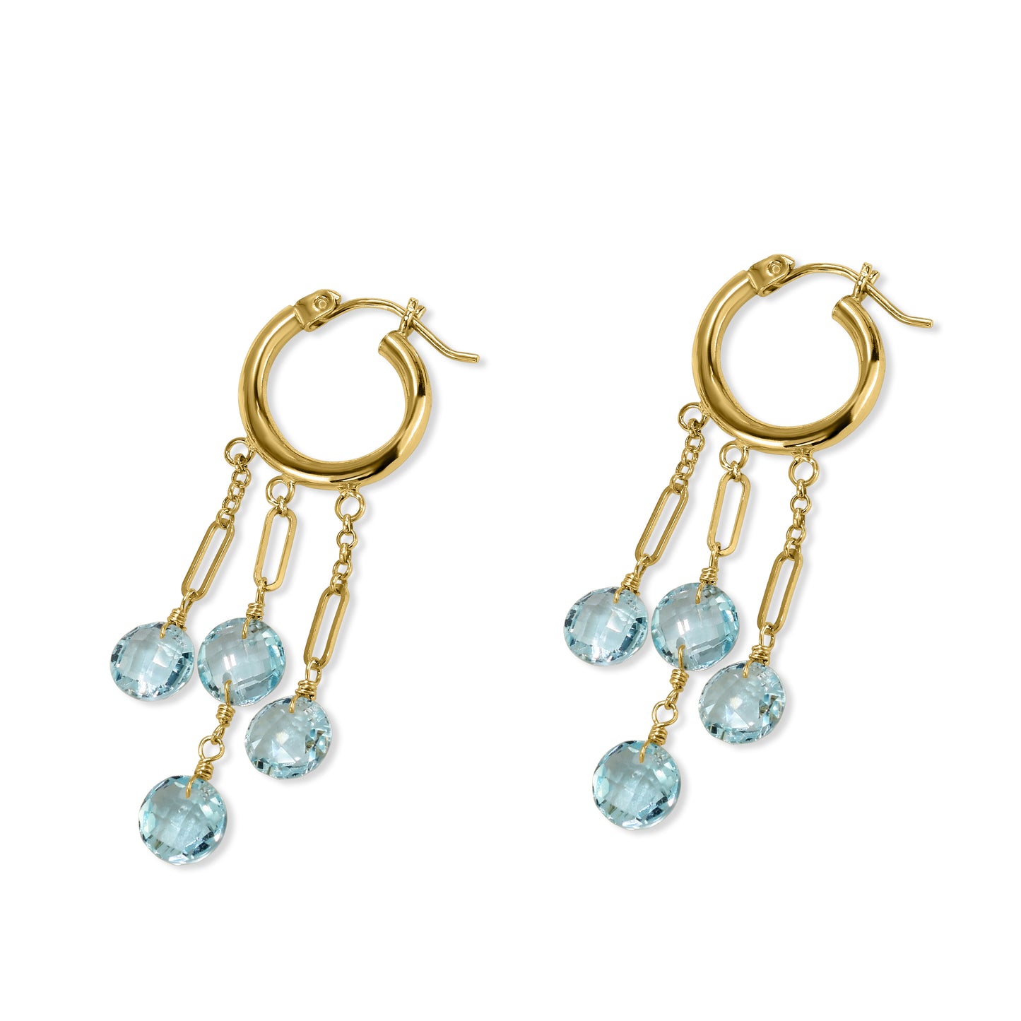 14k Blue Topaz 3-Line Dangle Hoop Earring