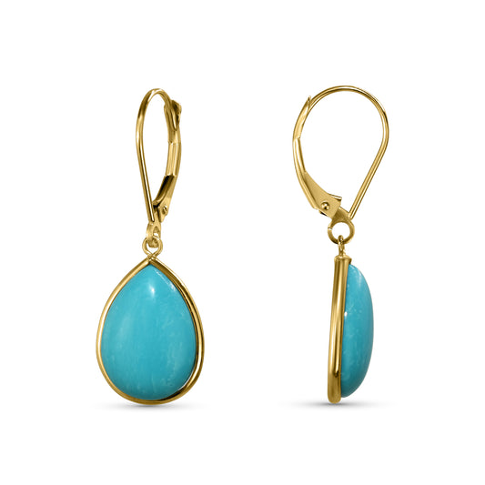 14k Turquoise Pear Shape Bezel Leverback Earring