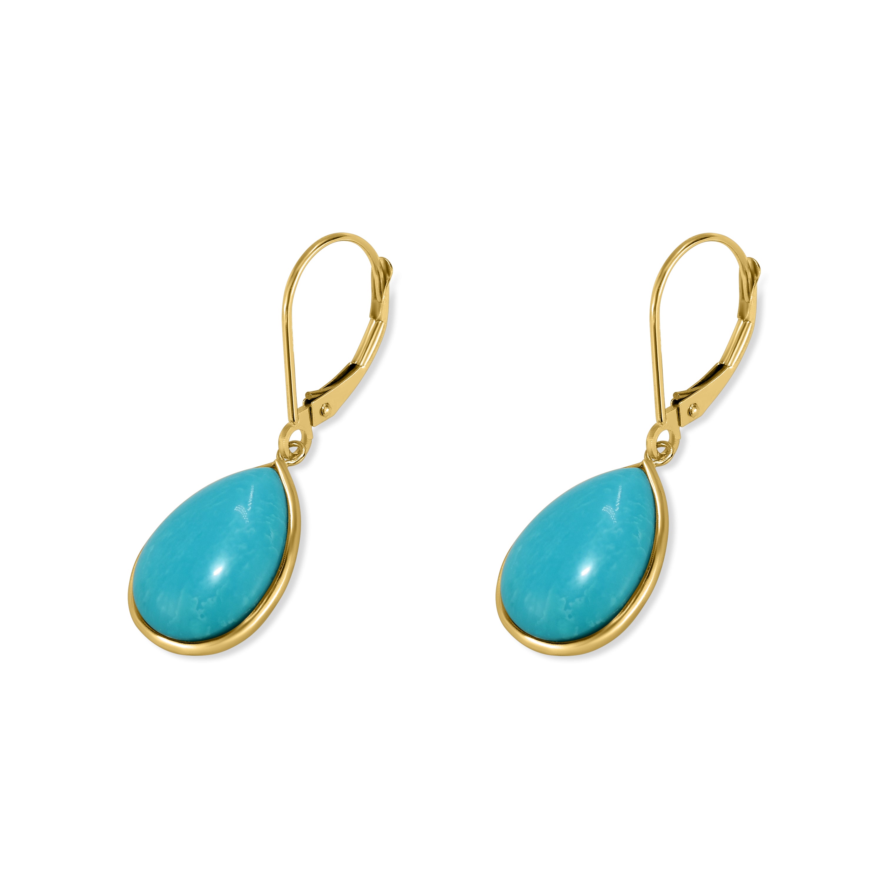 14k Turquoise Pear Shape Bezel Leverback Earring