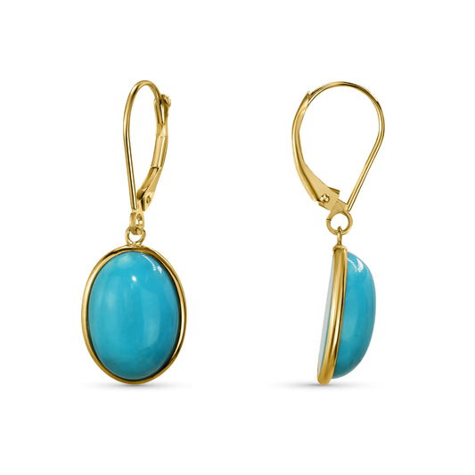 14k Turquoise Oval Bezel Leverback Earring