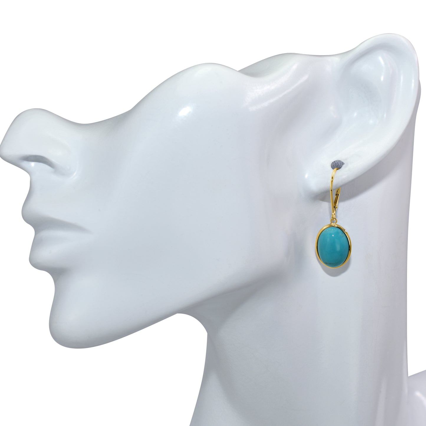 14k Turquoise Oval Bezel Leverback Earring