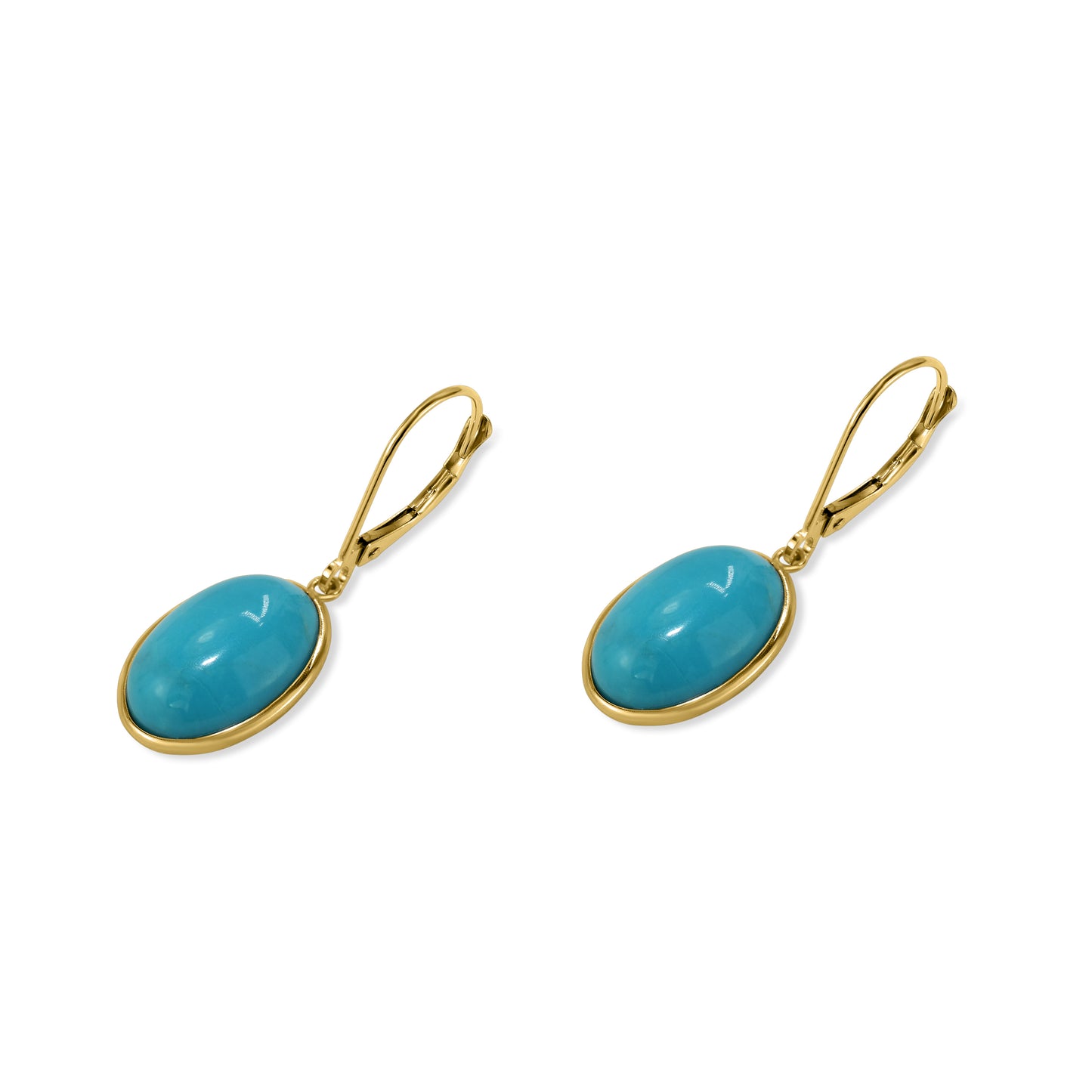 14k Turquoise Oval Bezel Leverback Earring