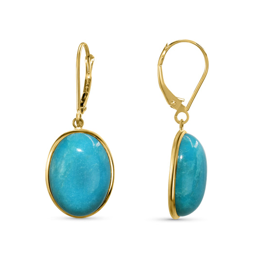 14k Turquoise Oval Bezel Leverback Earring