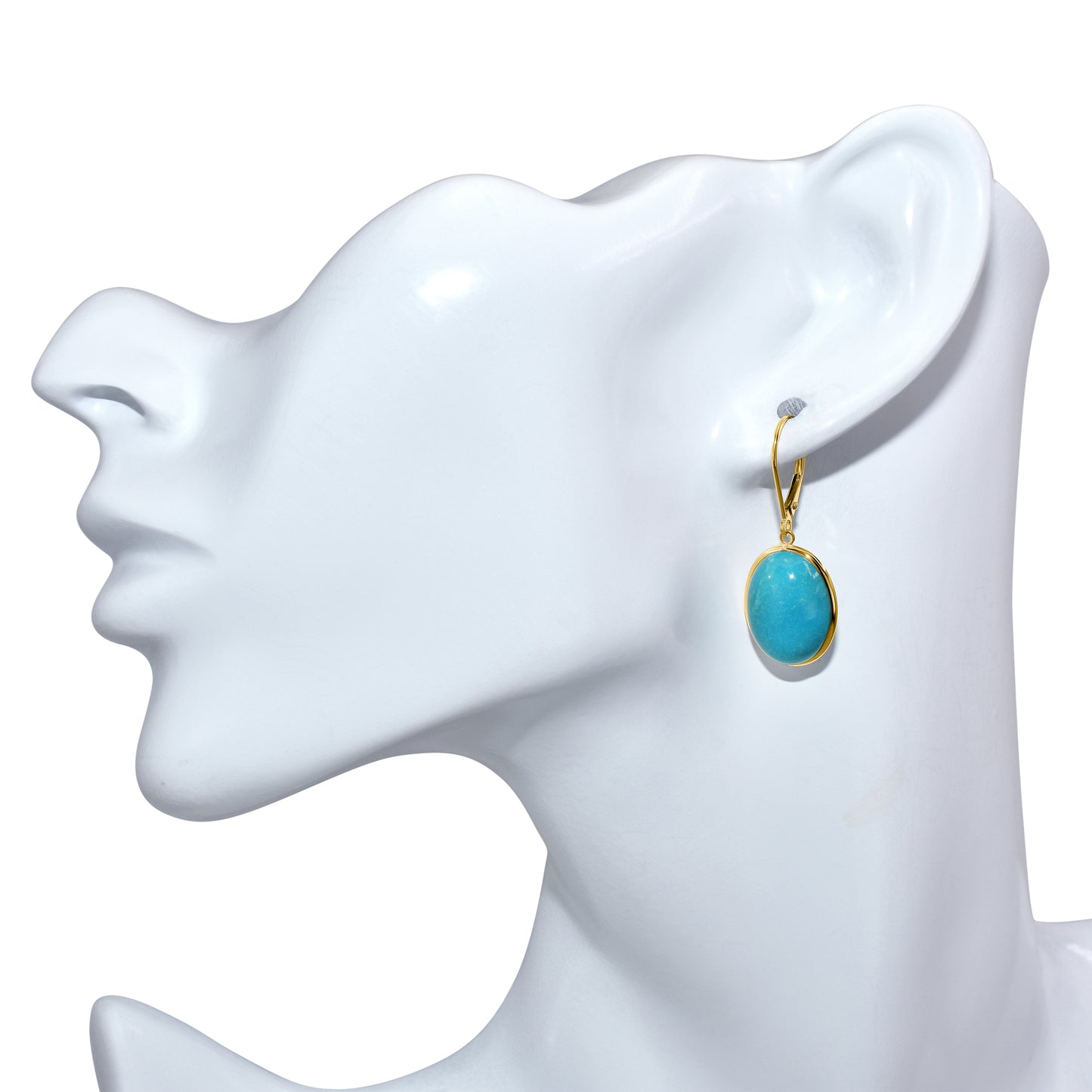 14k Turquoise Oval Bezel Leverback Earring