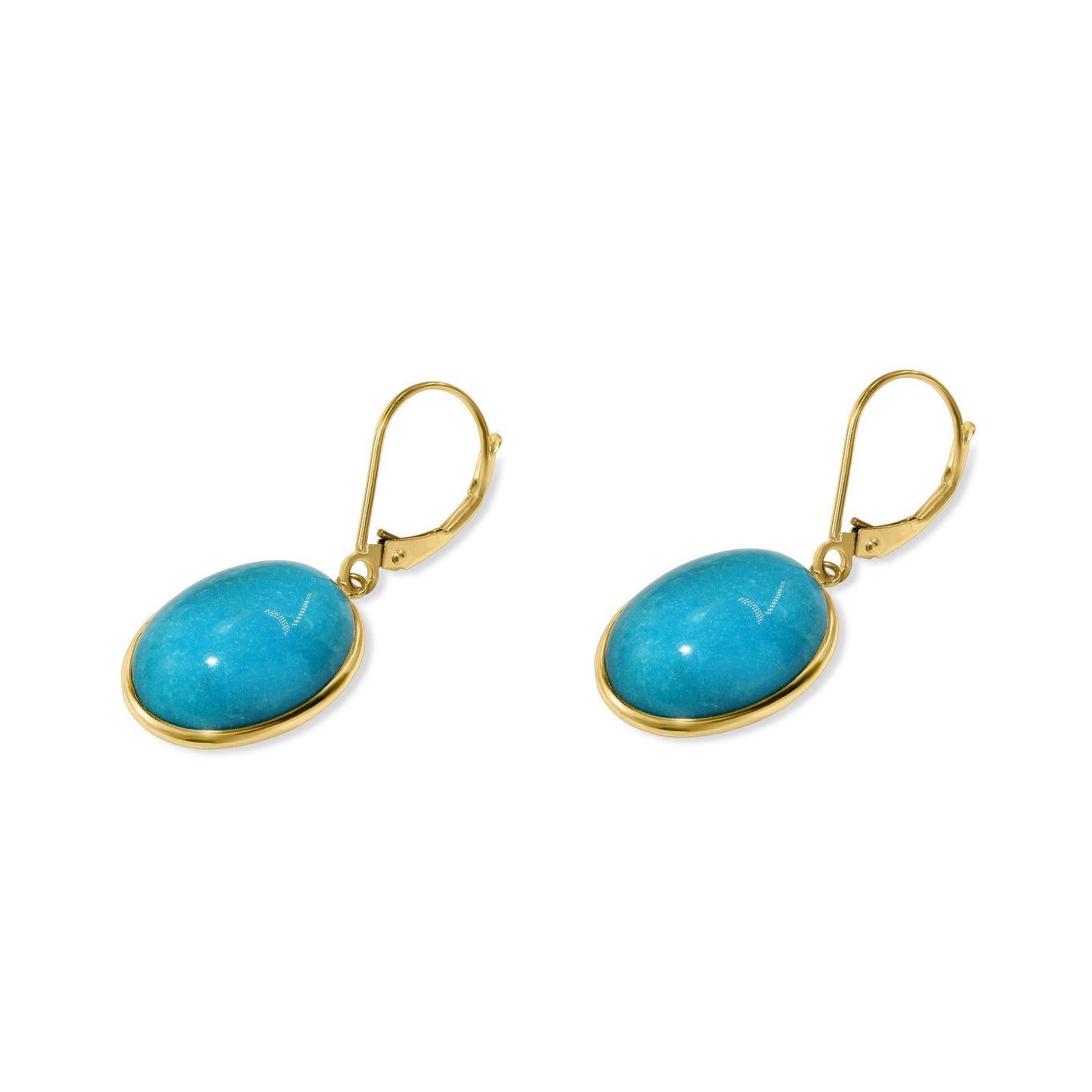 14k Turquoise Oval Bezel Leverback Earring