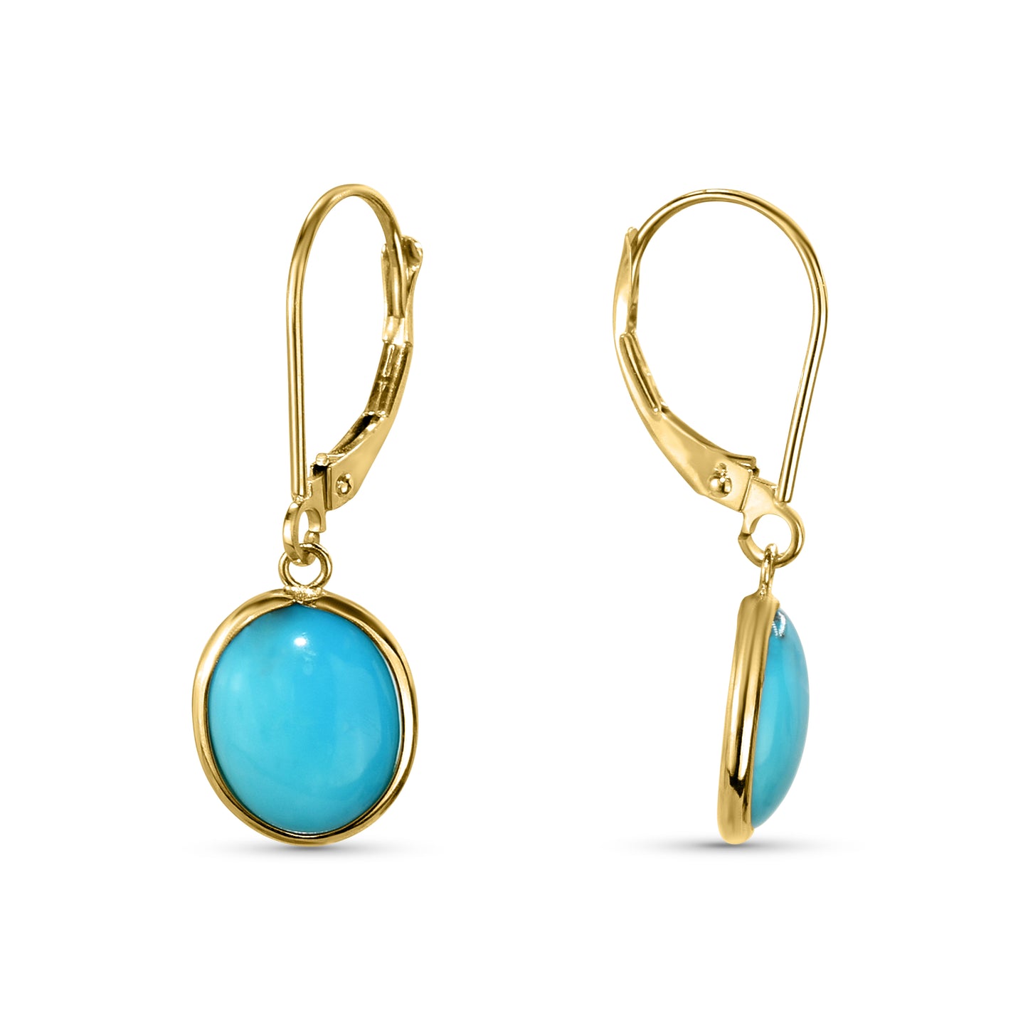 14k Turquoise Oval Bezel Leverback Earring