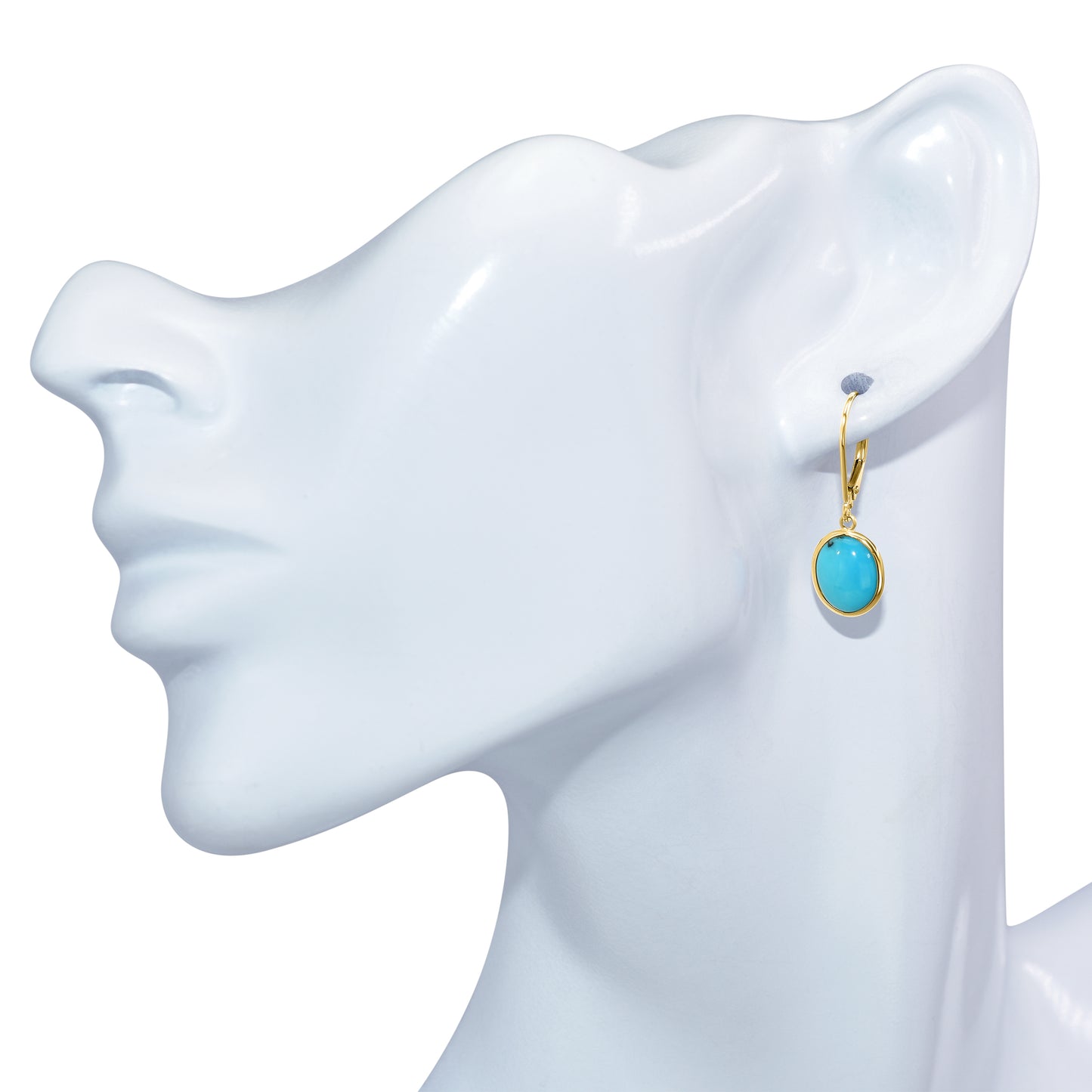 14k Turquoise Oval Bezel Leverback Earring